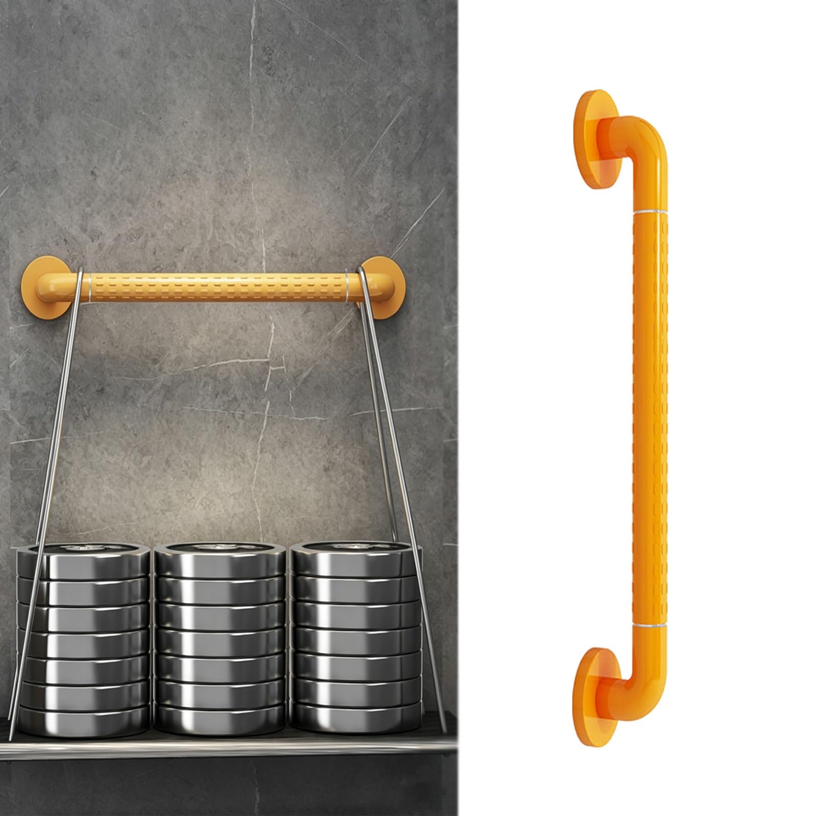 Metal Staircase Handrail 50cm Bathroom Safety Grab Bar,300KG Load Bearing Non Slip, Wall Mount 304 Stainless Steel Assist Bar(Yellow,80cm/2.62ft)