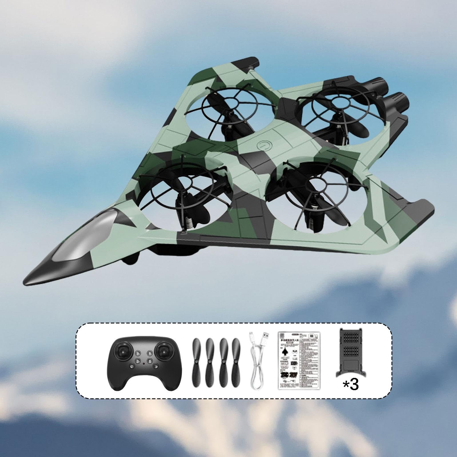 Avión Teledirigido Control Remoto Planeador Avión Juguete Planeador con Cuatro Motores Turboventilador Altura Inteligente Y Materiales Anti Golpes Ade, Verde con 3 Baterías
