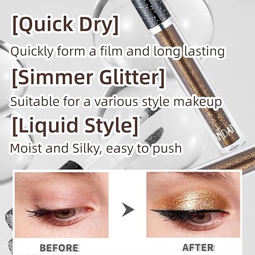 Miniatura 2 de ONarisae Sombra de ojos líquida, efecto de larga duración, pigmento brillante, sombra de ojos, maquillaje con purpurina (marrón oscuro)