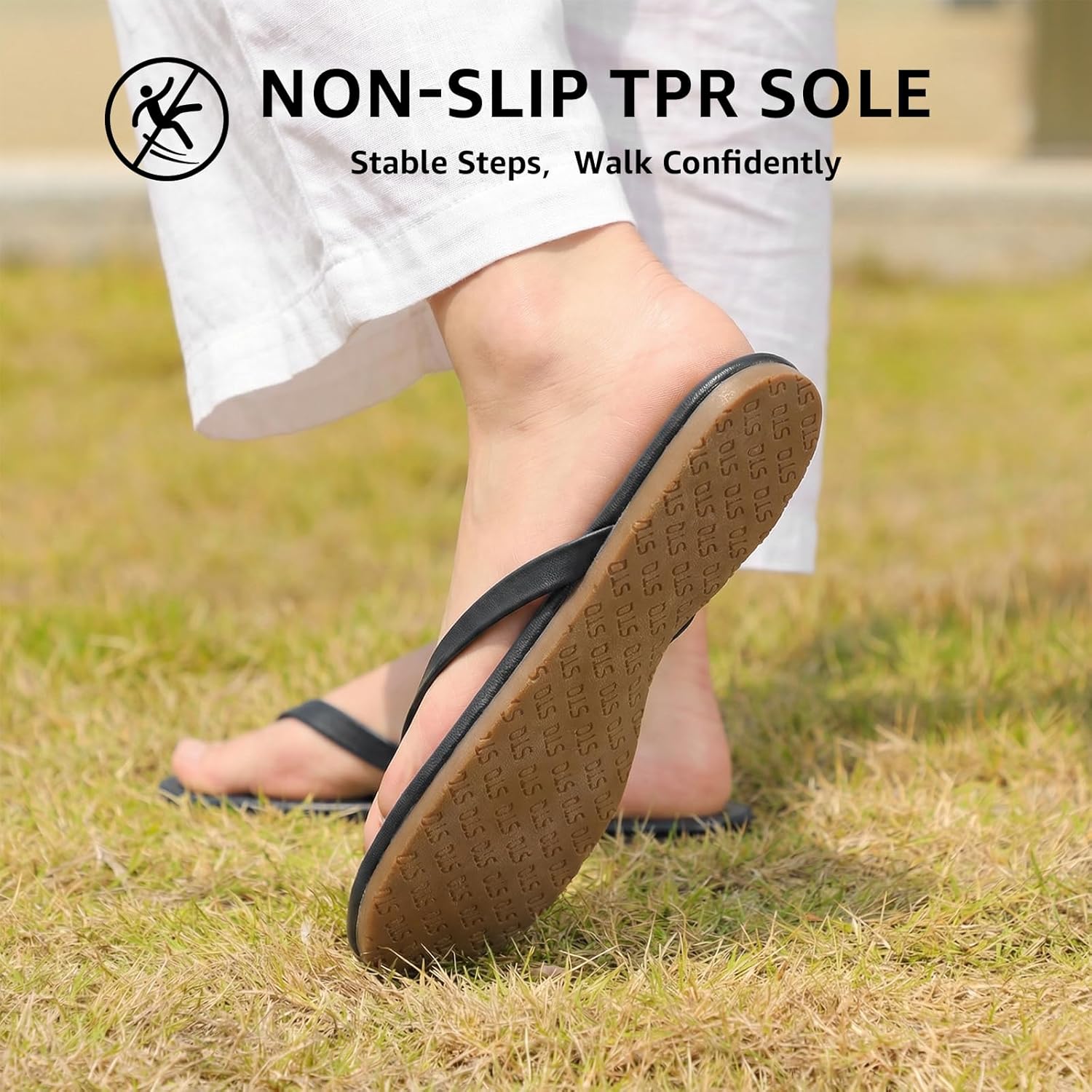 STQ Women's Flip Flops with Arch Support, Comfortable Vegan Leather Flat Thong Sandals for Travel, City Walk, Events, Commute & Every Day Wear - Image 6