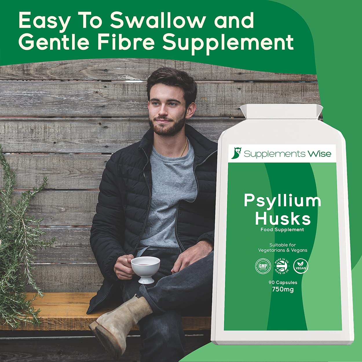 Psyllium Husk Capsules 750mg x 90 Powerful Soluble Fibre Supplement