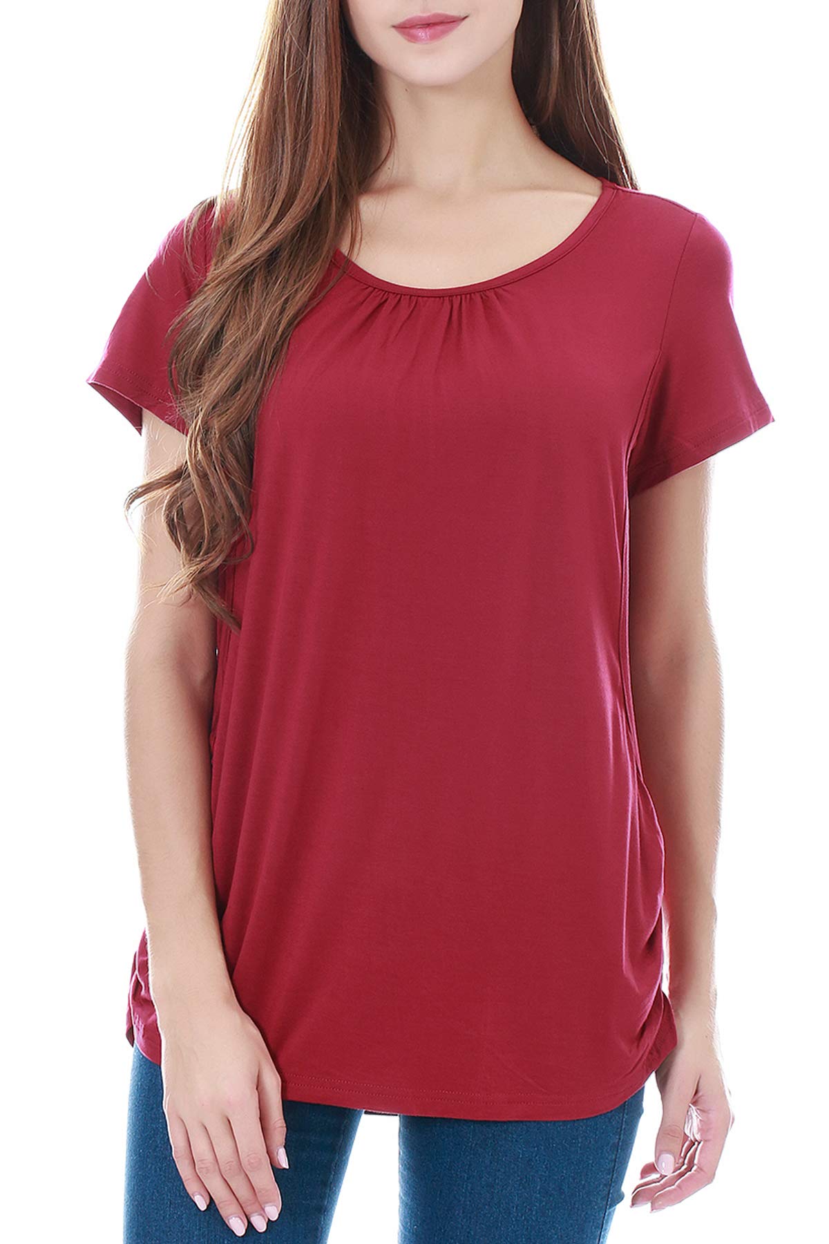 Smallshow Women's Wine ’S Maternity Nursing Tops Short Sleeve Modal Breastfeeding T Shirt S