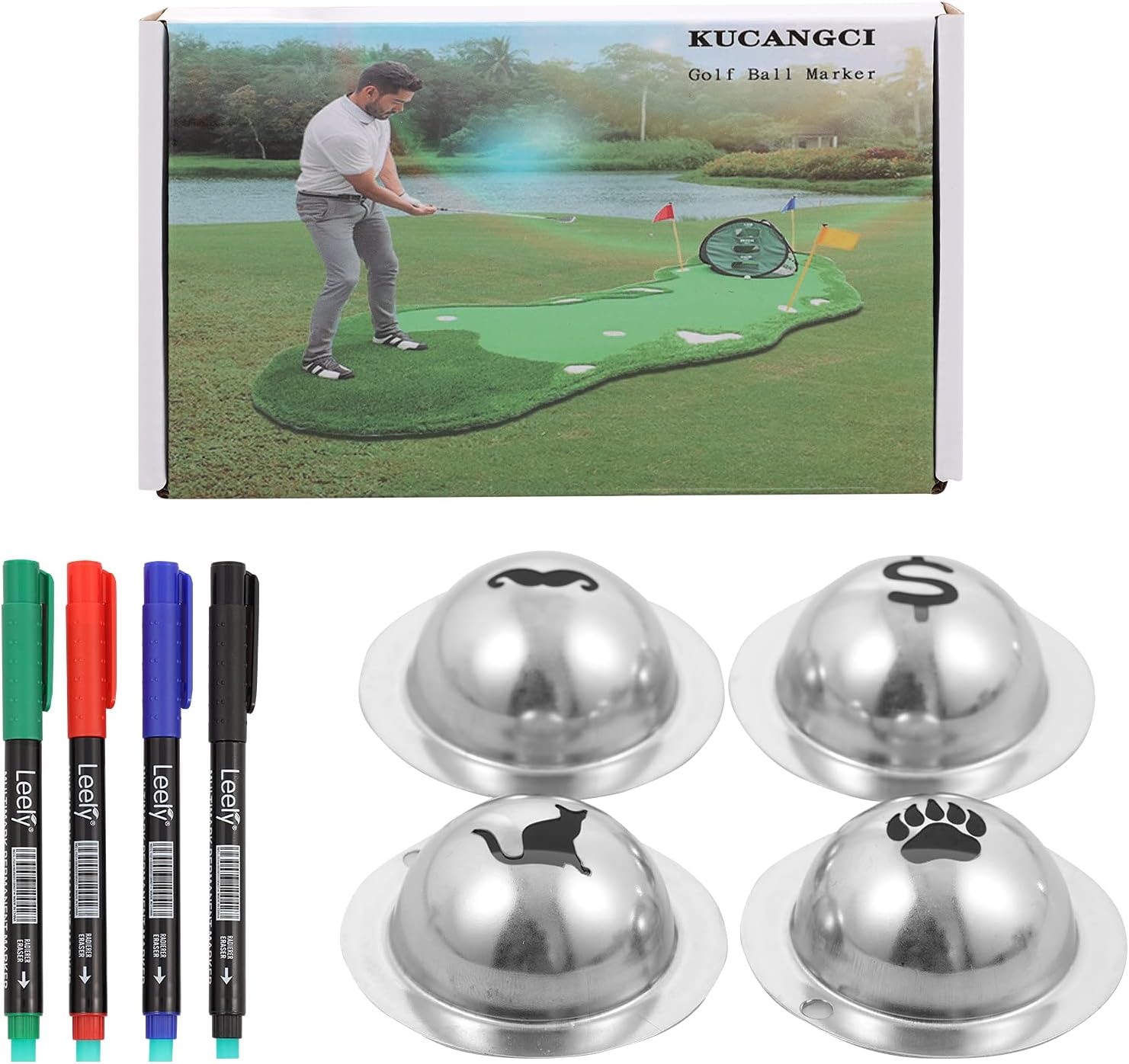 Review KUANGCI Stainless Steel Cup Golf Ball Marker Personalized Golf Balls Tool Alignment Tool