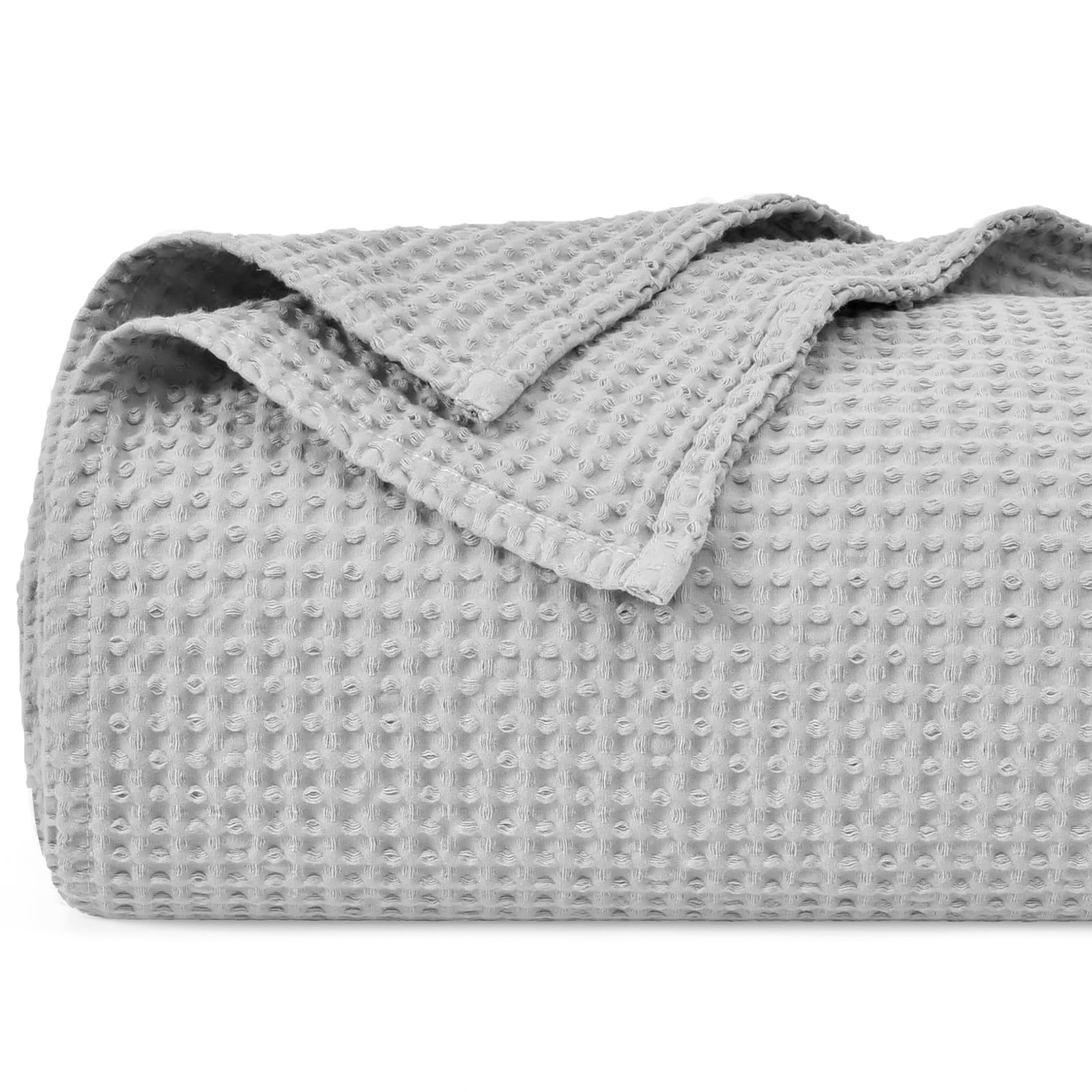 PHF 100% Cotton Waffle Throw Blanket 130x150cm - Soft Blanket for Adults and Kids-Perfect Blanket Layer for Couch Bed Sofa- Elegant Home Decoration - Single/Travel Size-Light Grey