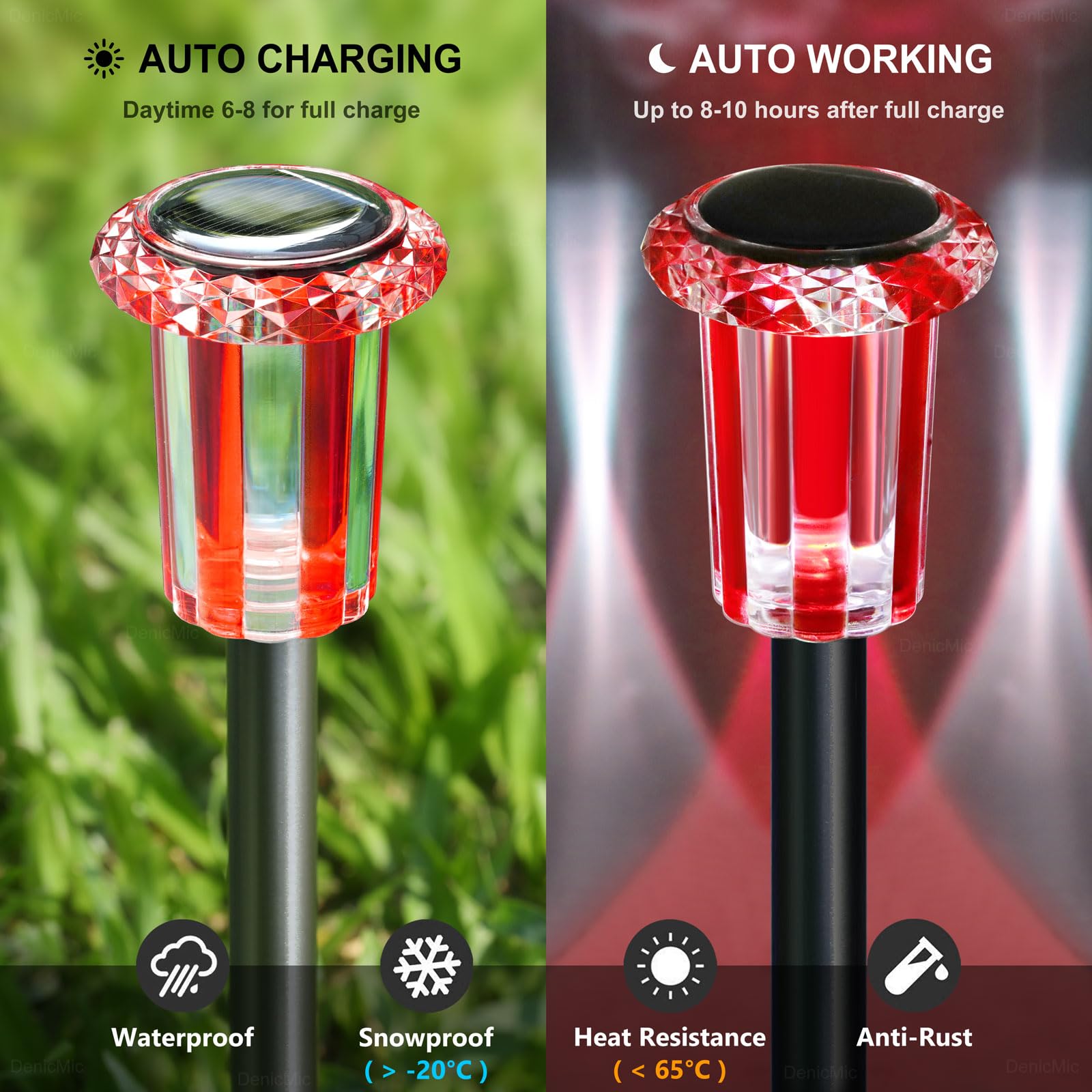 DenicMic Solar Lights Outdoor 10 Pack Waterproof Red White LED Stainless Steel Stake Outside Lights for Yard Pathway Garden Driveway Walkway Landscape Path Lighting Valentines Day Decorations view 4