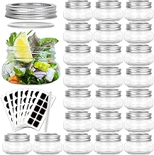 4 oz Glass Mason Jars, Pack of 24 Mini Canning Jars with Lids for Herbs, Jelly, Jams, Clear Glass Containers for Kitchen Storage, Labels and Pen Included