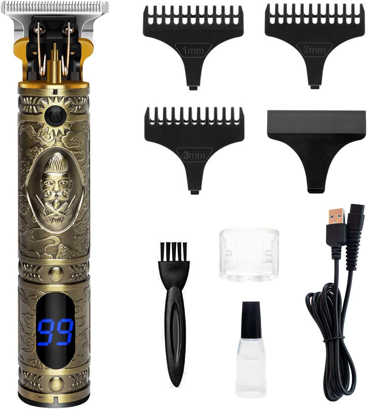 Professional Mens Hair Clippers Zero Gapped Cordless Hair Trimmer Professional Haircut & Grooming - Upgraded T Blade Hair Trimmer for Men - Rechargeable with Limit Combs Guards & LED Display