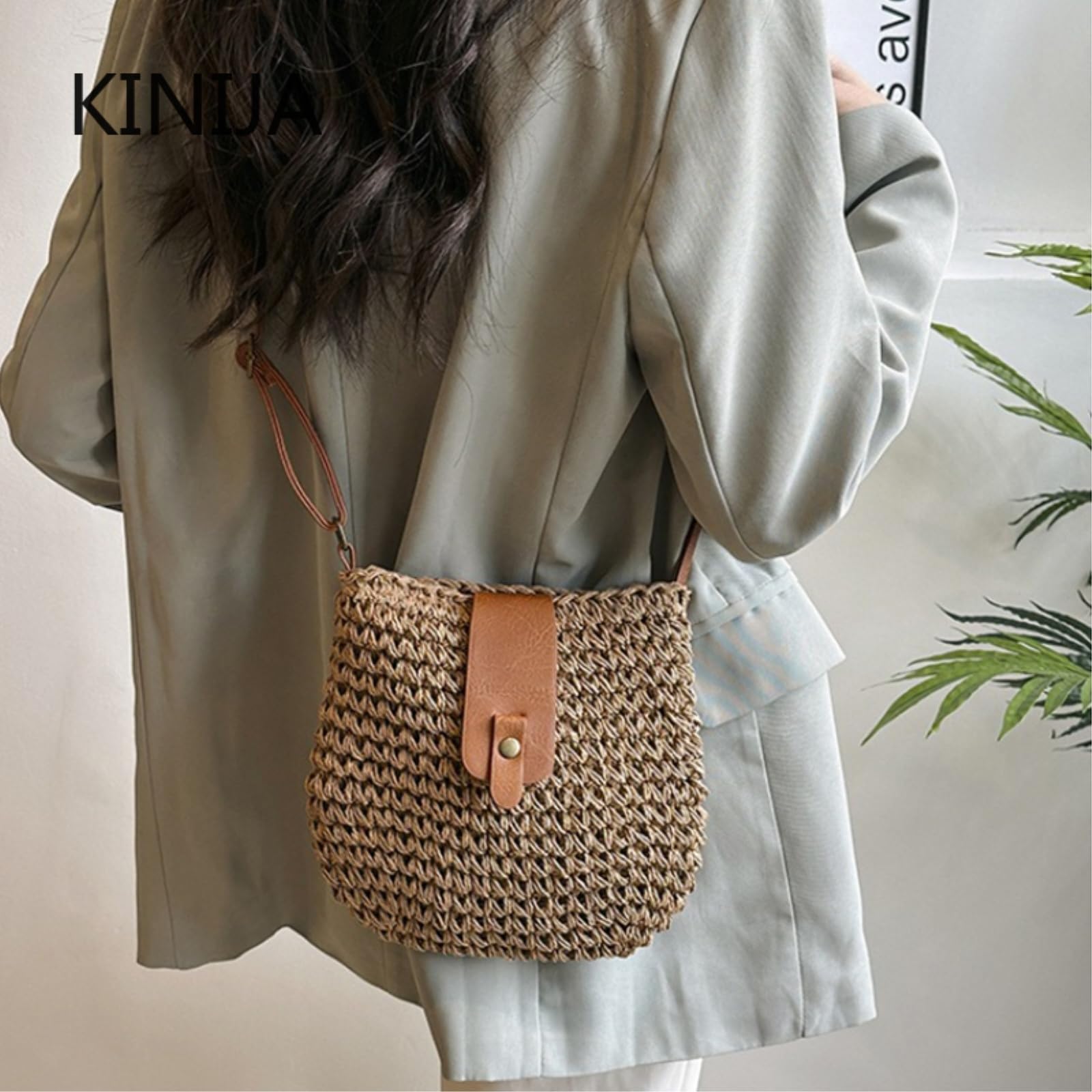 Borsa di Paglia Donna Borse Estiva, da Spiaggia Donna, A Traccia, Piccoli Portafogli Schiena E Borse-Beige