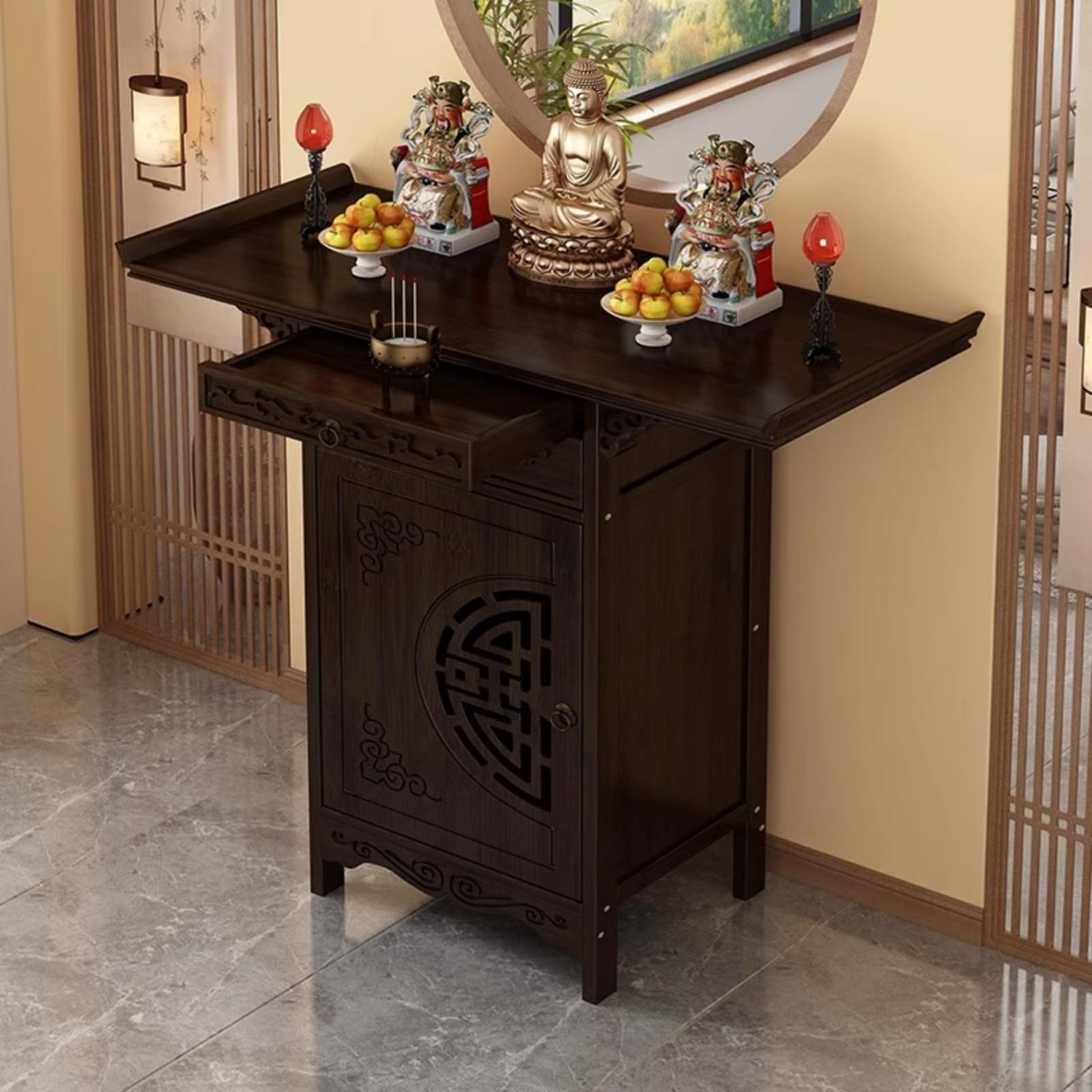 Table d'autel en bambou niche de bouddha chinois meuble de prière