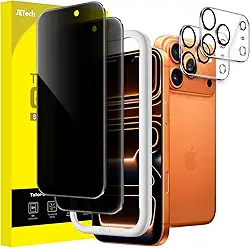 JETech Película de Vidro Temperado de Privacidade para iPhone 17 Pro Max 6,9 Polegadas com Protetor de Lente de Câmera, Protetor de Tela Anti-Espião, Ferramenta de Instalação, 2 Pacotes Cada