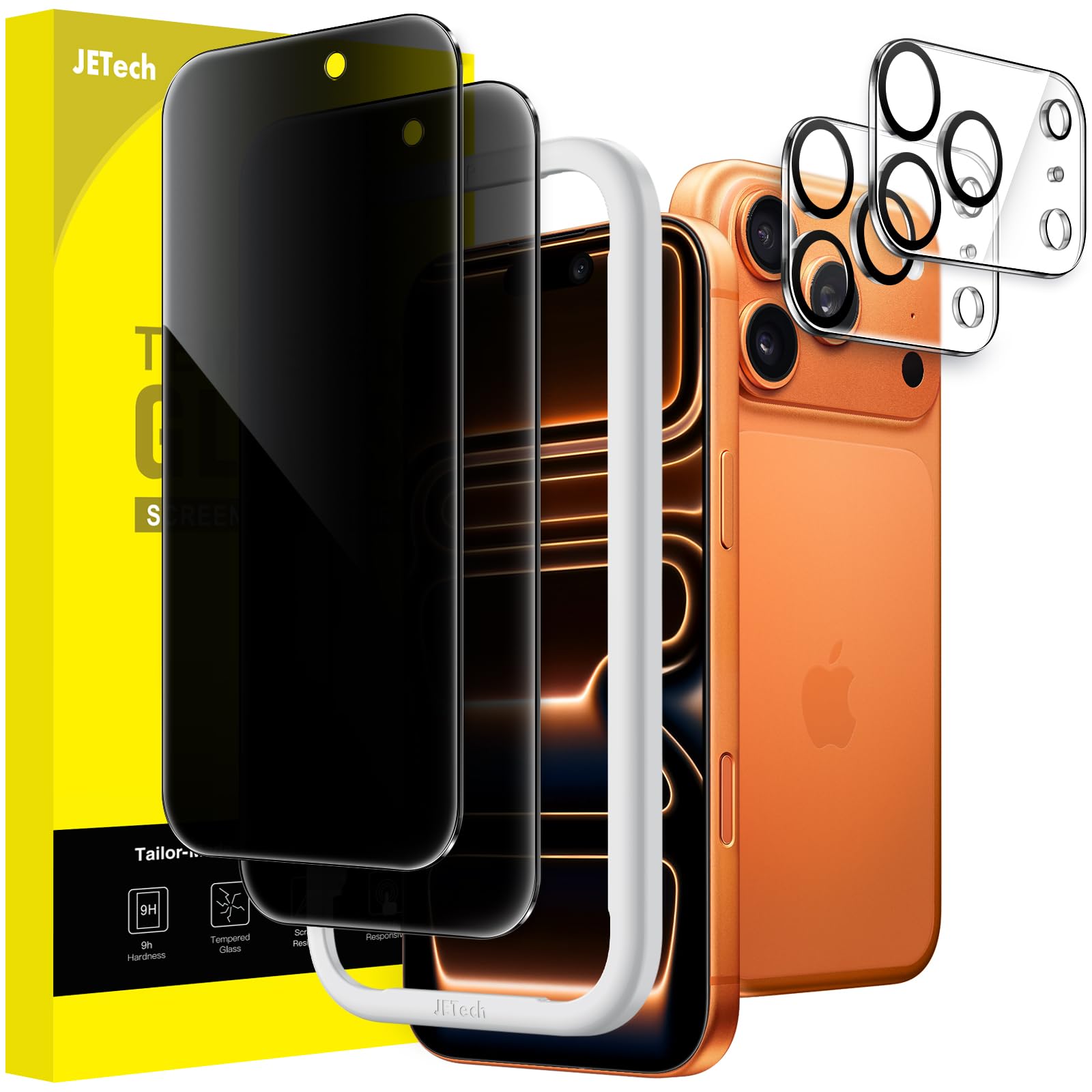 JETech Privacy Pellicola Protettiva per iPhone 17 Pro Max 6,9 Pollici con Protezione per Obiettivo Fotocamera, Vetro Temperato Film con Strumento di Installazione Facile, Pacco da 2 Ciascuno