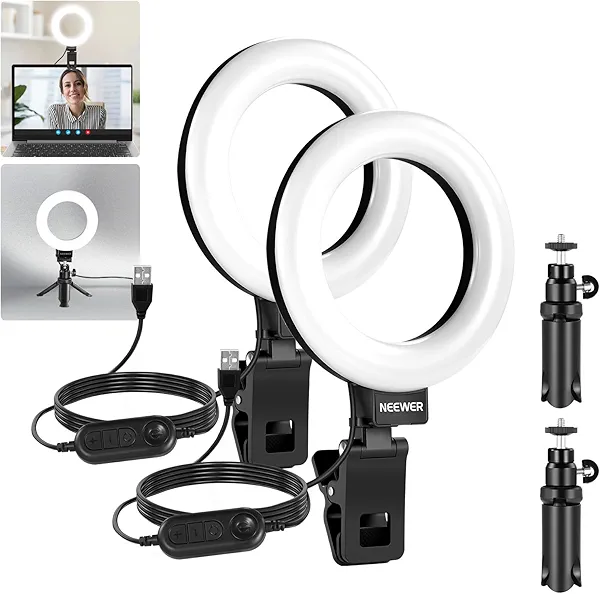 NEEWER BASICS 5" Ring Light for Video Conference Lighting, 2 Pack Clip on Light Kit with Desk Tripod Stands for Monitor Laptop Computer Zoom Call Live Streaming Recording Remote Working Learning, BR60