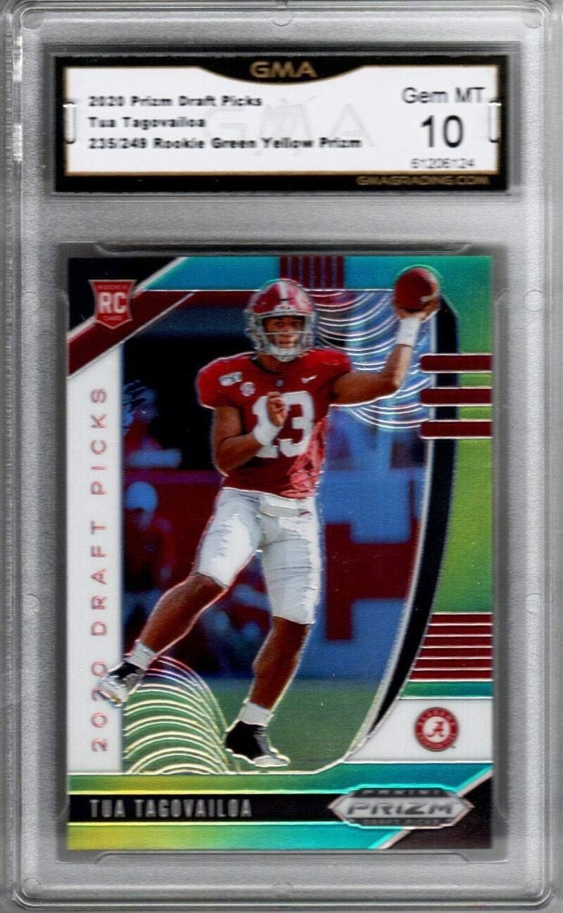 2020 Panini Prizm Draft Green Yellow #101 Tua Tagovailoa RC Rookie 235/249 Alabama Crimson Tide Graded GMA 10 GEM MINT Football Trading Card