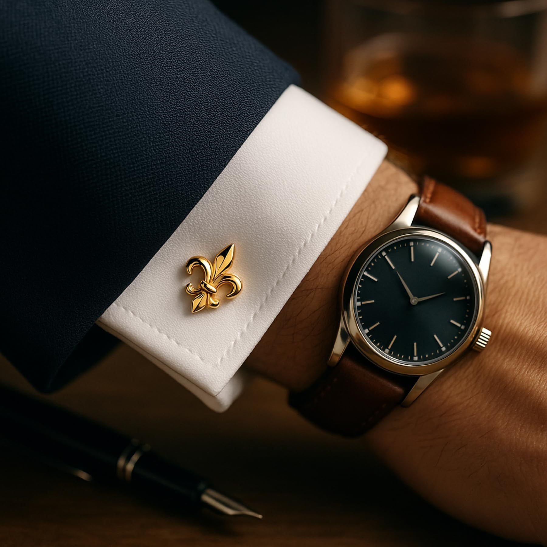 Bouton de Manchette Fleur de Lys Doré | Boutons de Manchette Classique et Elégant | Cadeau Chemise de Mariage pour Homme | Accessoires Hommes Design | Manches Mousquetaire Française Luxe Lys Doré