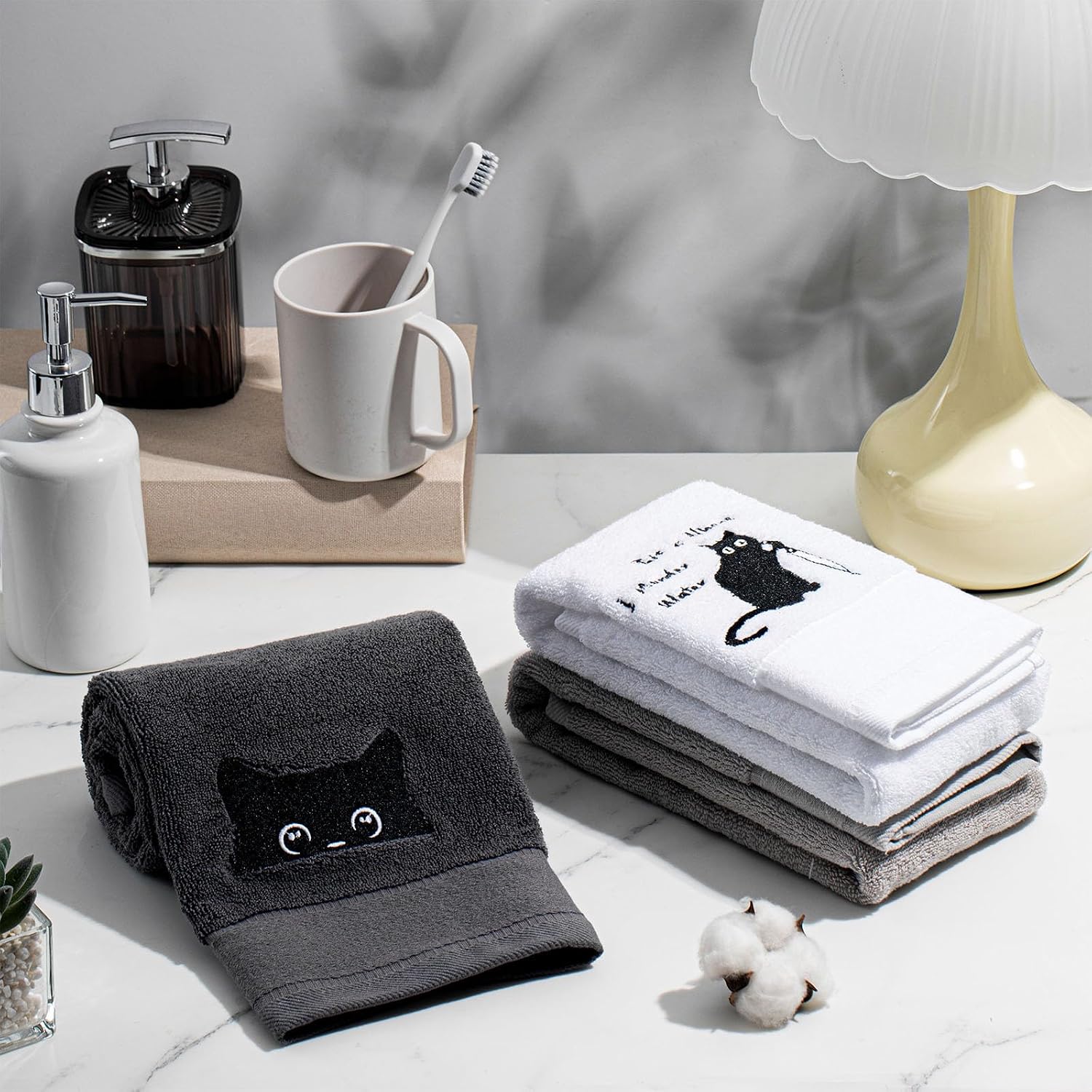 HunnmingRe 3 Pcs Black Cat Hand Towels for Kitchen 13.3 x 29.5'' Funny Bathroom Decor Cute Cotton Dish Towels Cat Lovers Gift for Women Birthday, Kitchen Home Bathroom Accessories image 3