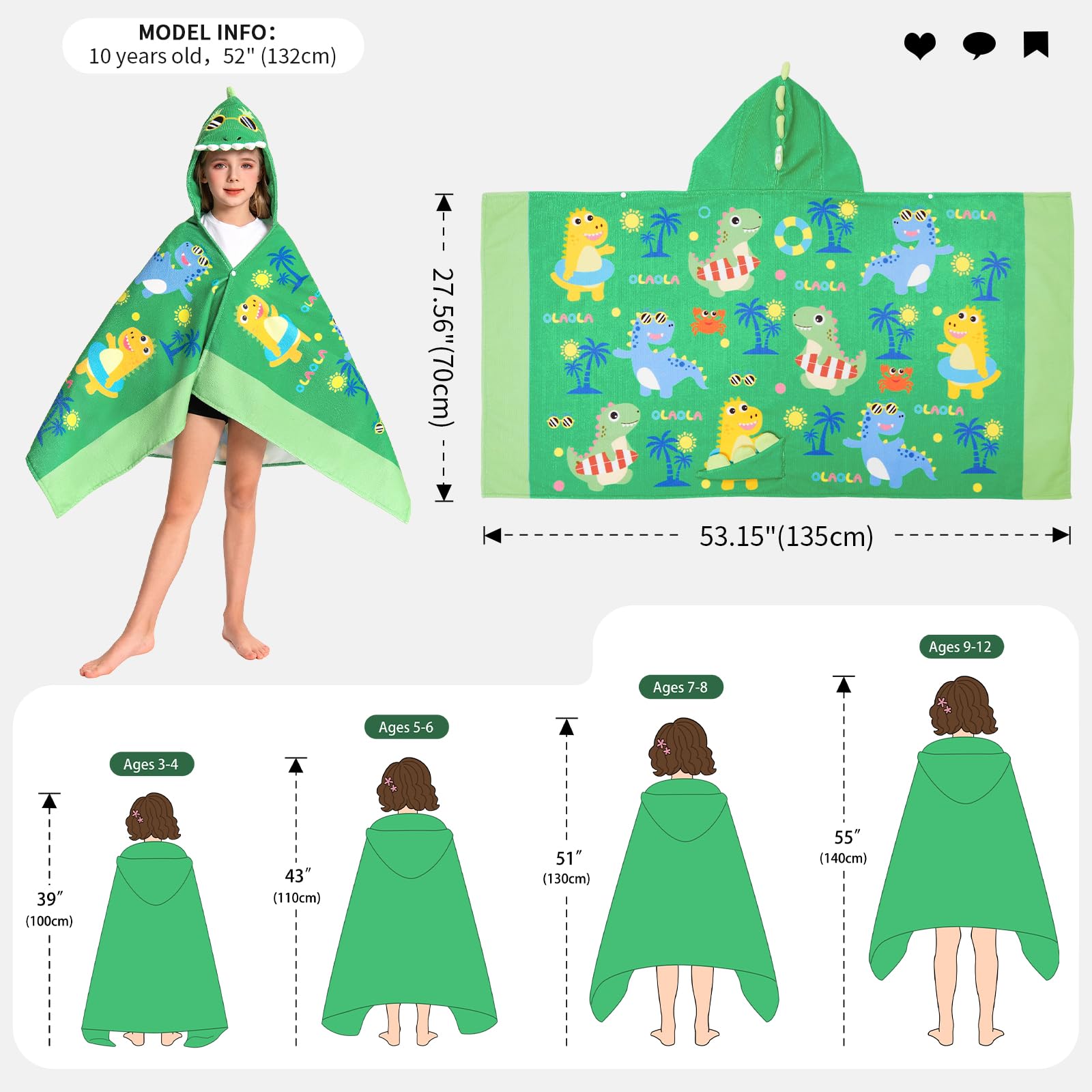 OLAOLA Strandlaken Voor Kinderen Met Capuchon, Zachte Absorberende