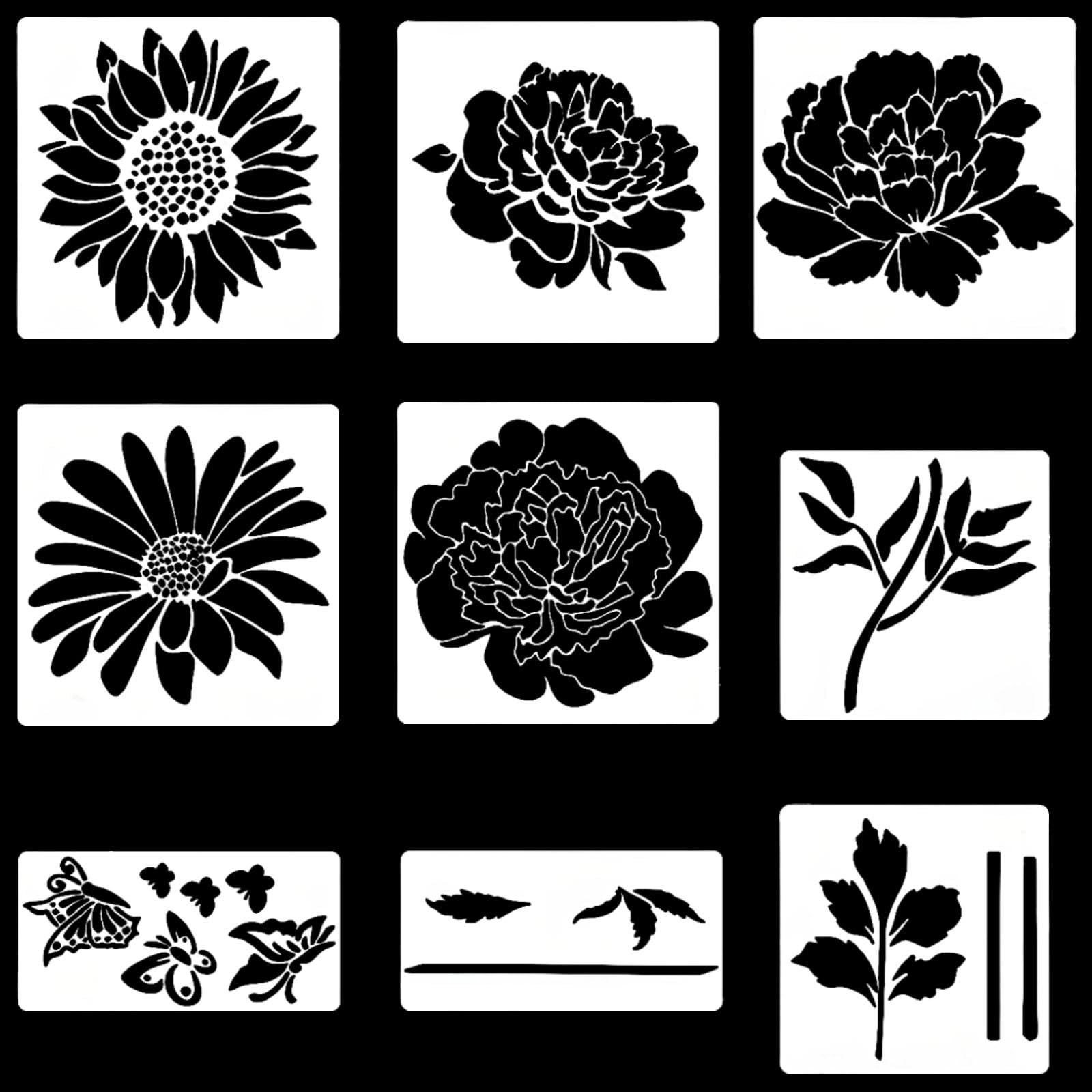 10 pochoirs fleurs, grands pochoirs floraux réutilisables, modèles tournesol, rose, marguerite pour bois, clôture, mur, meuble DIY, pochoirs PET pour décoration maison et loisirs créatifs