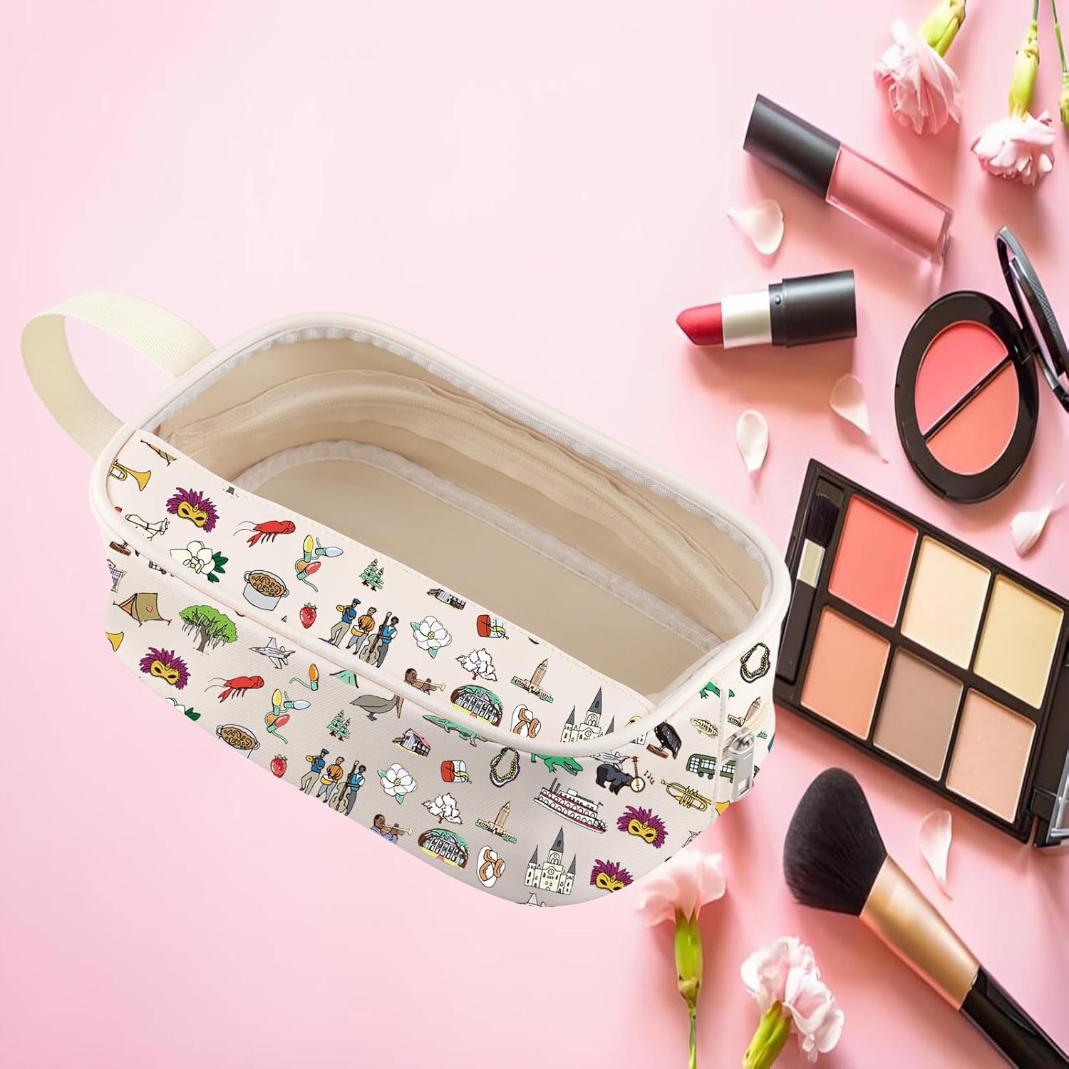 FEELMEM Louisiana Travel Zipper Clear Makeup Bag Louisiana Vacation Camper Lover Makeup Bag Traveler Vacation Gift (beige) - Image 5