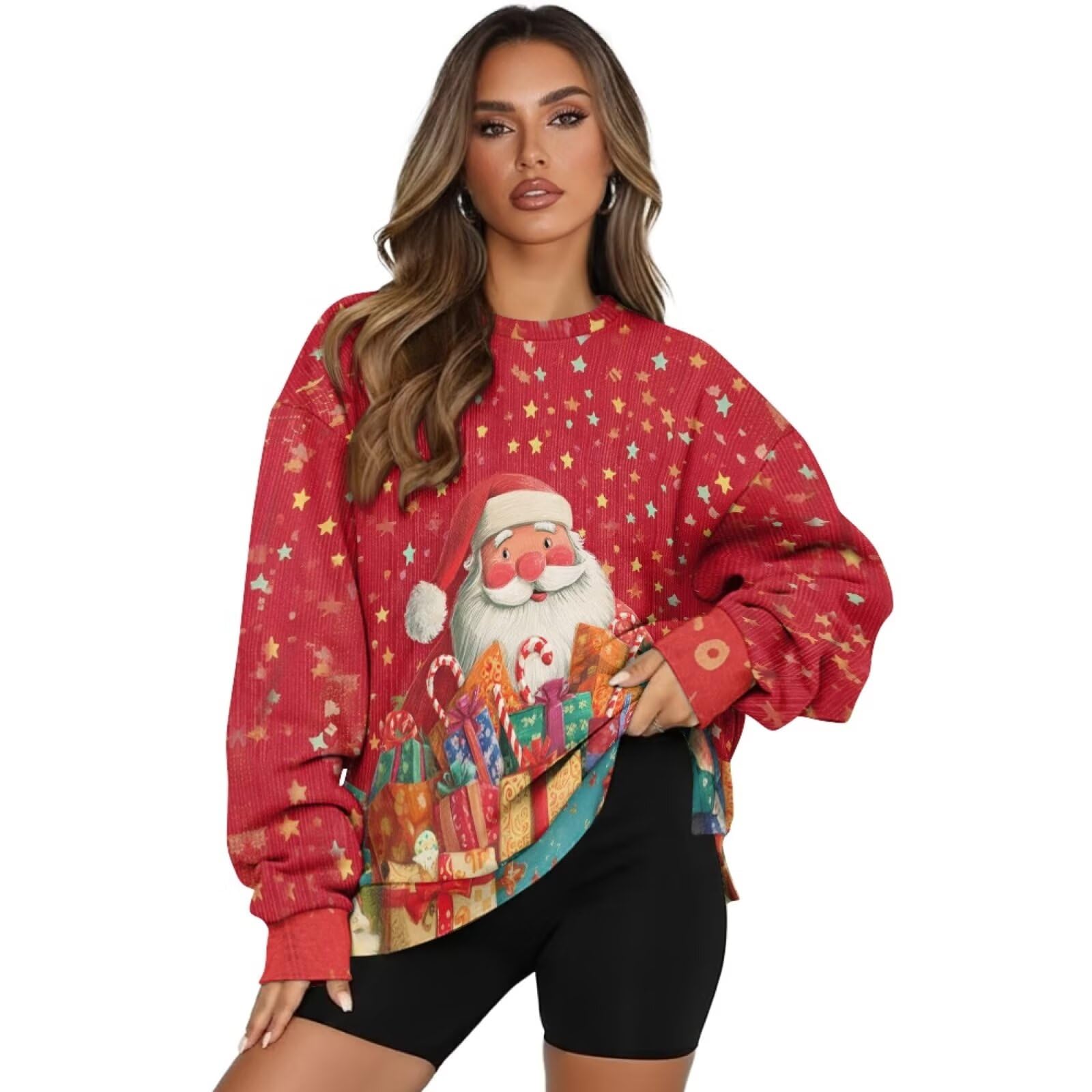 Bluza oversize damska bluza z okrągłym dekoltem pulower koszule z długim rękawem wygodny sweter z kieszenią stroje jesienno-zimowe