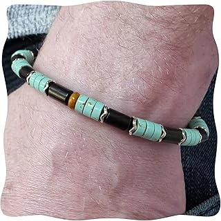 Sunongxin Turquoise Bracelet, Handmade Bead Bracelet with Tiger Eye Obsidian Hematite for Stone Jewelry, Healing bracelets for Men Women