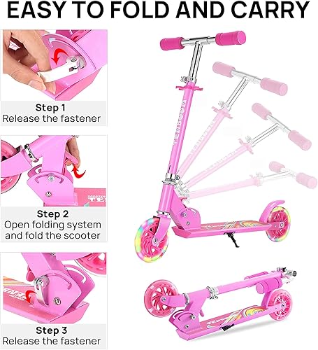 Miniatura 32 de Juguetes de scooter para niños de 6 a 12 años, 3 a 5 años, regalos de cumpleaños de Navidad para niñas y niños, patinete plegable fácil con manubrio