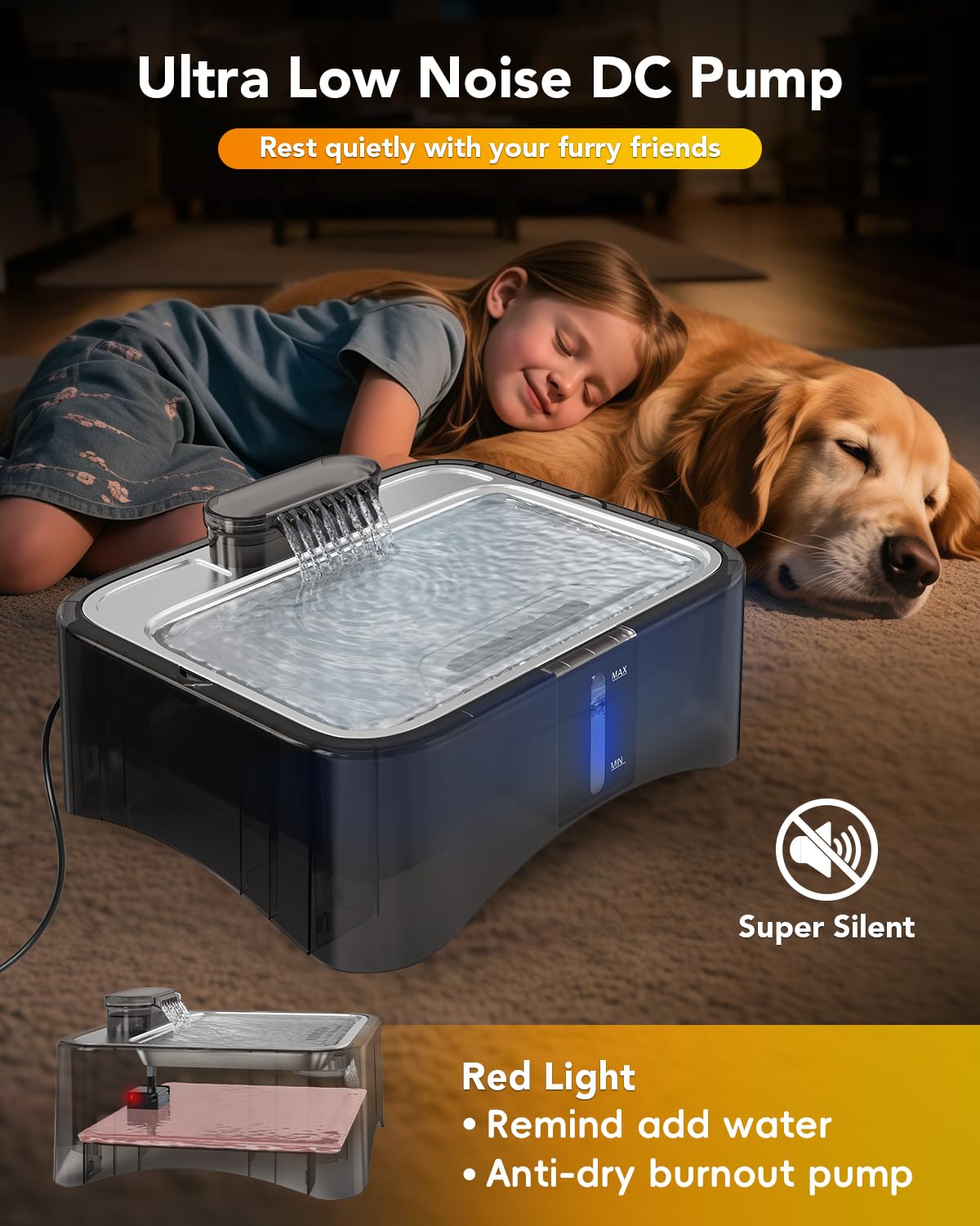 UPSKY Fuente de agua elevada para perros de 8.5 L/2.25 galones, dispensador elevado de 4 alturas ajustables para perros grandes y múltiples mascotas, bandeja de acero inoxidable con bomba ultra