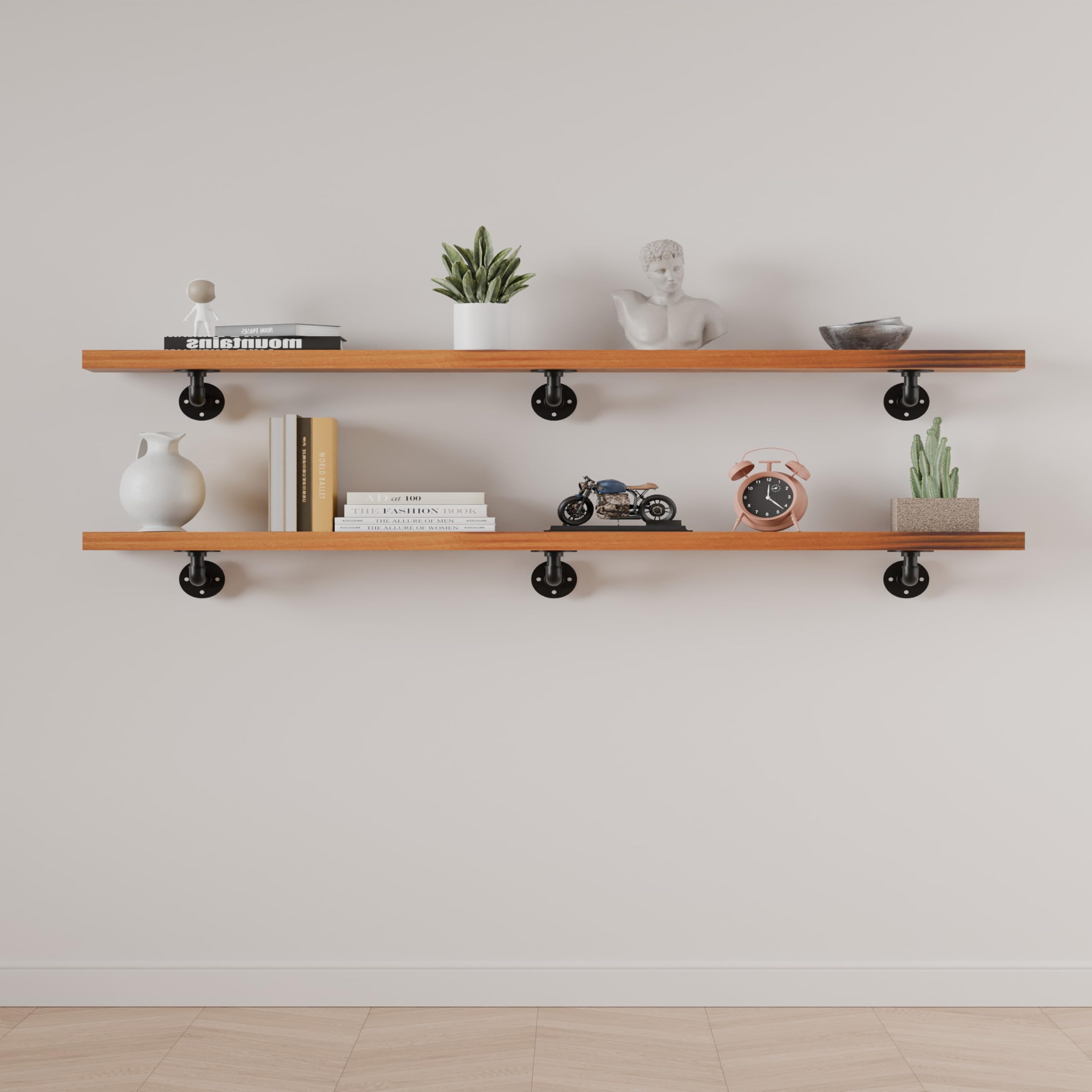 IEO Industrial Pipe Shelving Shelf,Wall Shelves Wood Shelf:Kitchen Shelves, 60 Inches Wood Long Floating Shelves for Wall Farmhouse Pipe Book Shelves