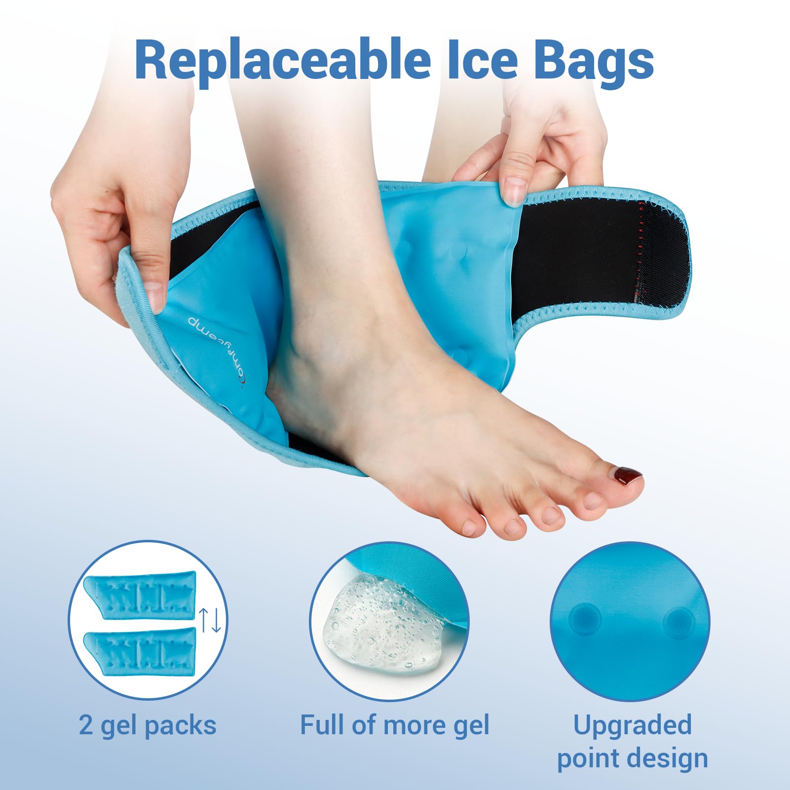 Ankle Ice Pack Wrap For Swelling, Foot Pain Relief, 2 Gel Ice Packs For Injuries