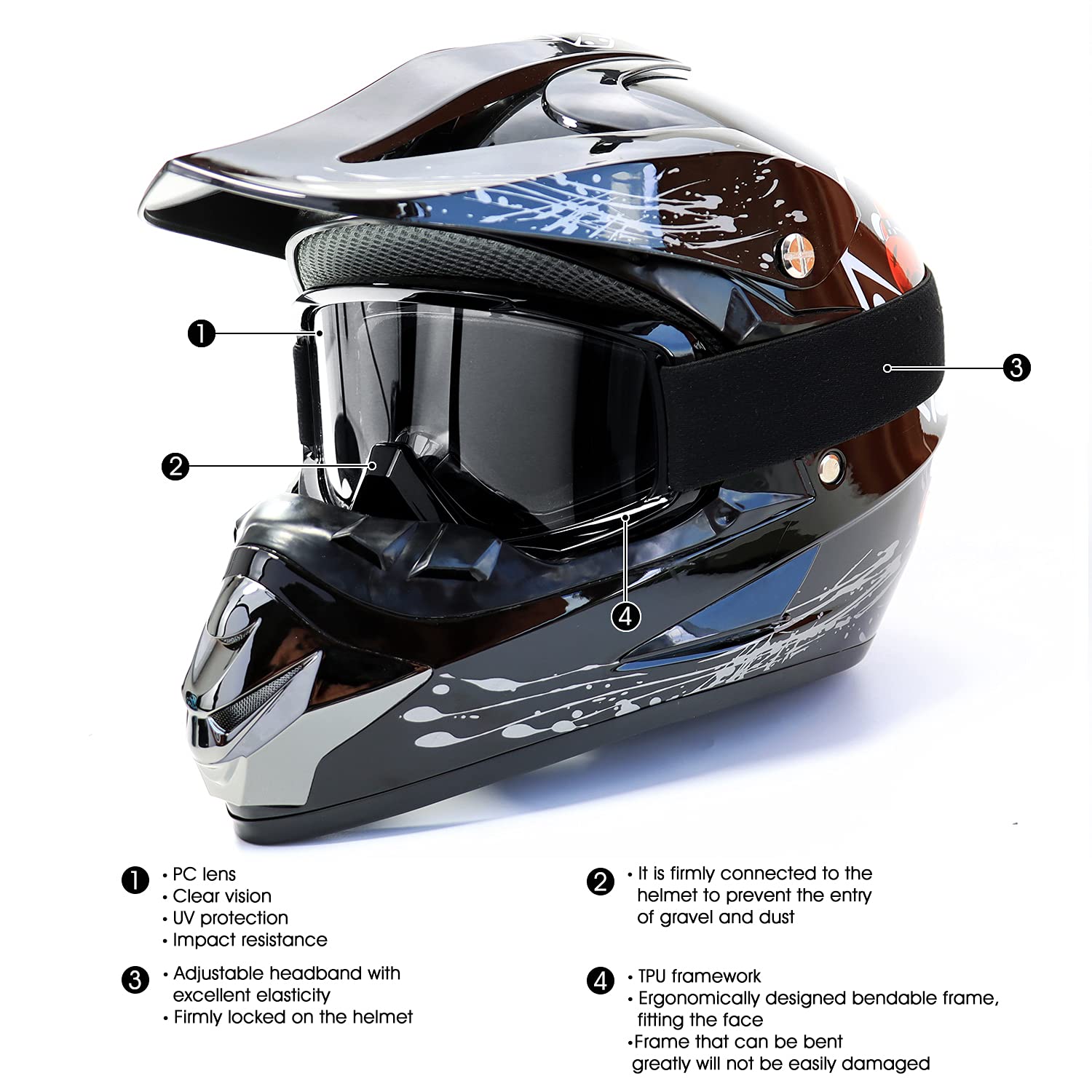 AVV Occhiali da moto per uomo e donna, antivento, per ATV, Dirt Bike, anti UV, per equitazione, MTB, motocross