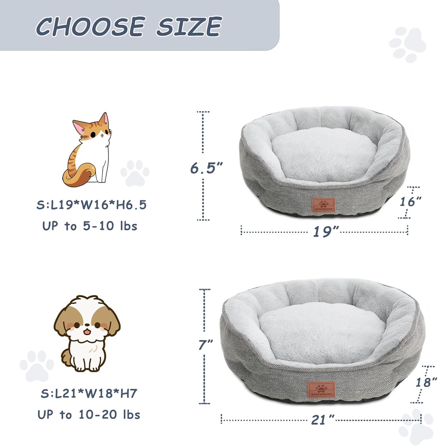 WINDRACING Cat Beds for Indoor Cats, Dog Bed for Small Dogs Breeds, Soft Kennel Bed, Comfy Durable Pet Sleeping Bed, Washable Roun Cat Bed & Non-Slip Bottom, Size 21" L x 18" W x 7" Th