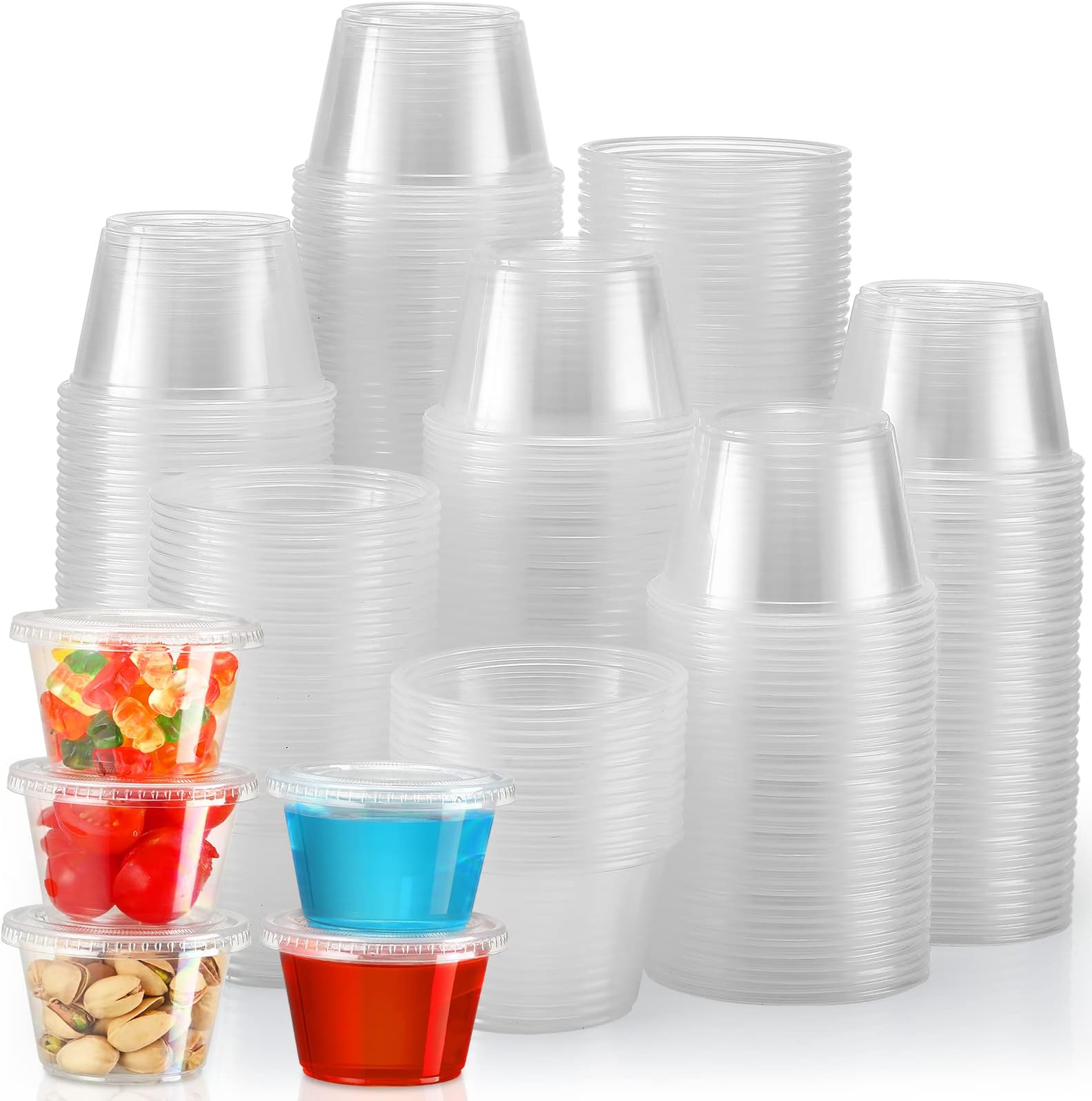 [120 Sets - 4 oz ] Portion Cups With Lids, Small Plastic Containers with Lids, Airtight and Stackable Souffle Cups, Jello Shot Cups, Sauce Cups, Condiment Cups for Lunch, Party, Trips