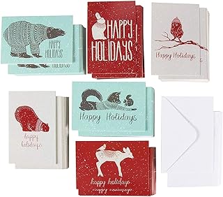 144-Pack Merry Christmas Holiday Greeting Card - Happy Holidays Xmas Cards in 6 Winter Animal Designs, Bulk Assorted Winter Holiday Cards with Envelopes, 4 x 6 Inches