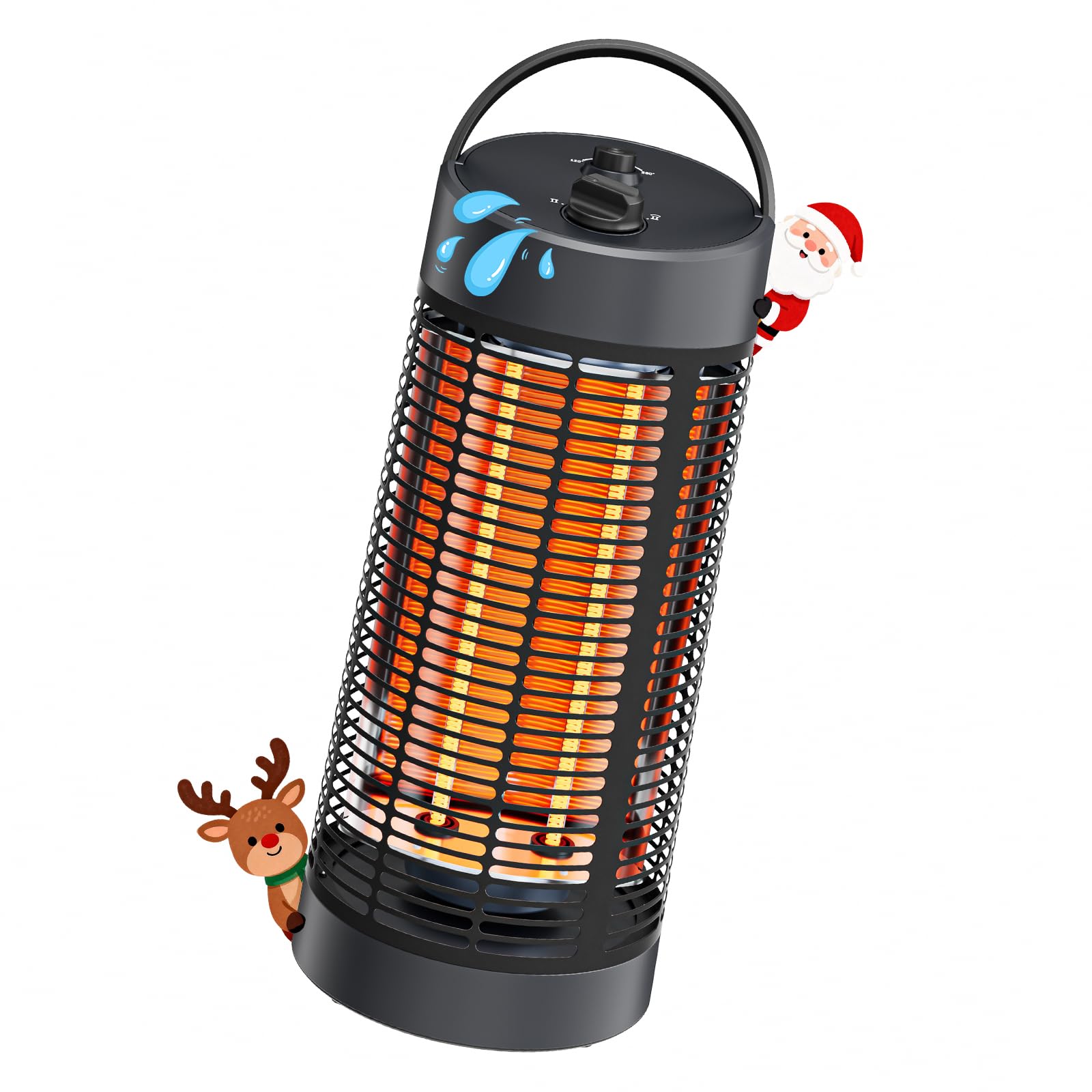 Elektrischer Heizstrahler Outdoor, Tragbarer Infrarot Heizstrahler mit 600W/1200W Leistungsregelung, Umkippschutz, Carbonfaser-Heizrohr für Garten, Terrasse und Garage, Schwarz