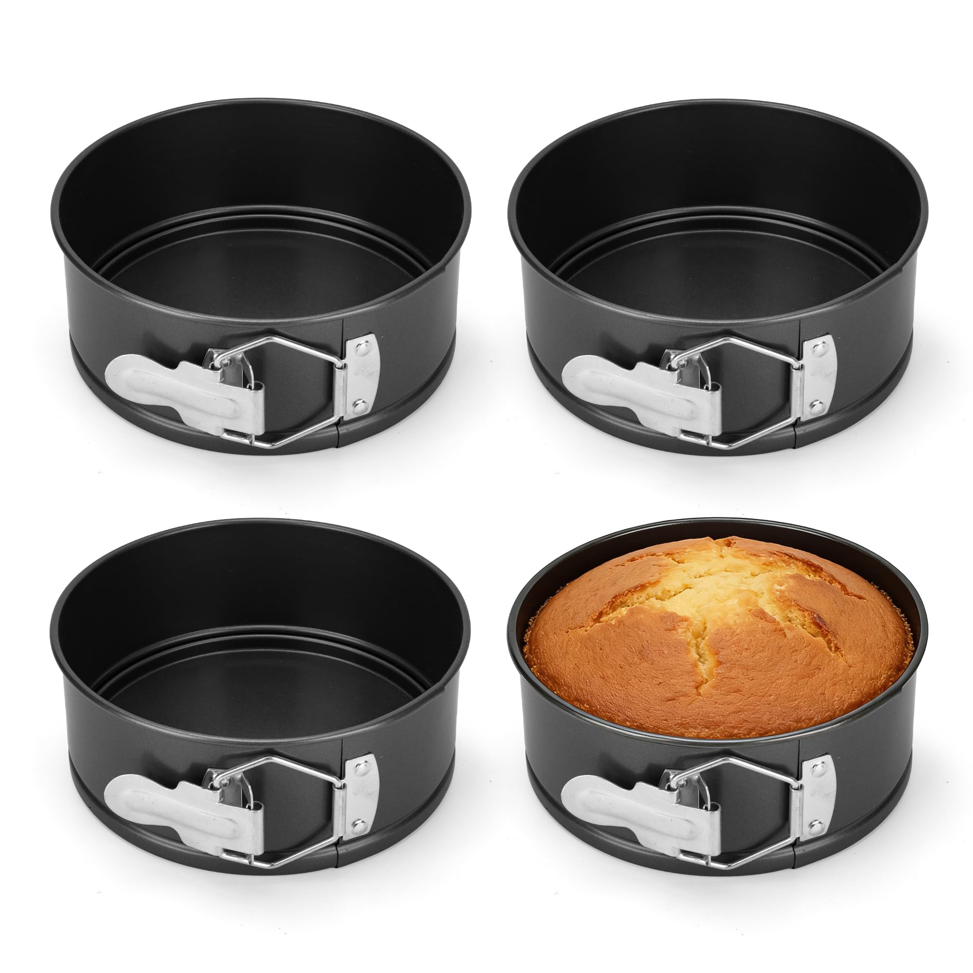 AZKEEGREY 4 Pack 6 Inch Cake Tins Round Non-Stick Mini Springform Cakes Tin, Spring Liaded Cake Tins with Removable Bottom, Small Cheesecake Tin Pie Moulds for Restaurants, Kitchen, Black