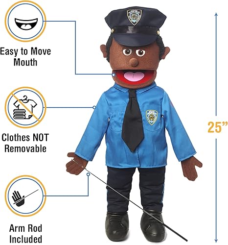 Miniatura 3 de Policía de 25 pulgadas, hombre negro, cuerpo completo, marioneta estilo ventrílocuo