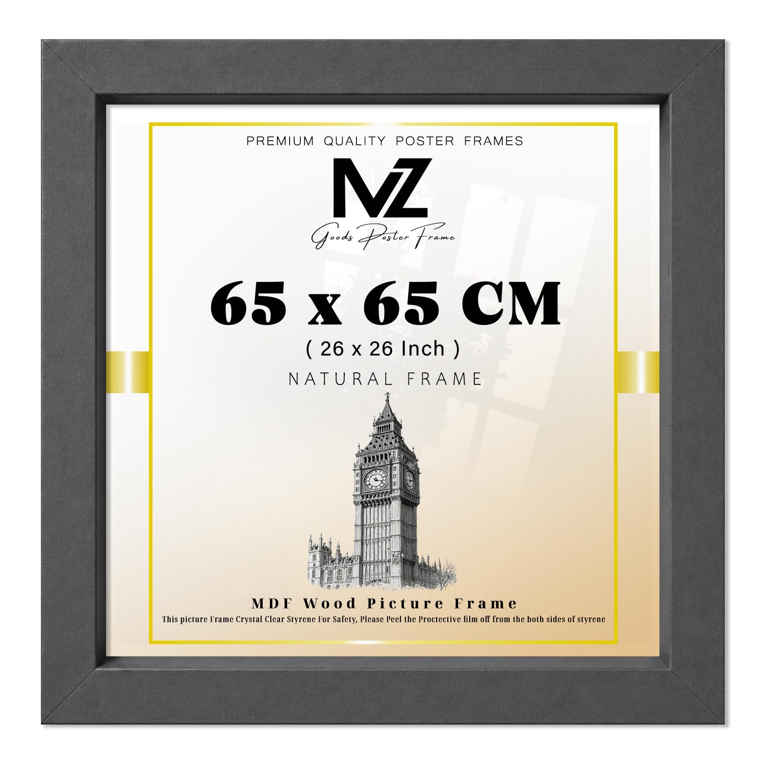MZ GOODS | Large 26 Inch x 26 Inch Eton Wood Frame Classic Dark Grey (65 x 65 CM) Frame | Perfect for Art Display 2' 2" x 2' 2" [ Dark Grey ]