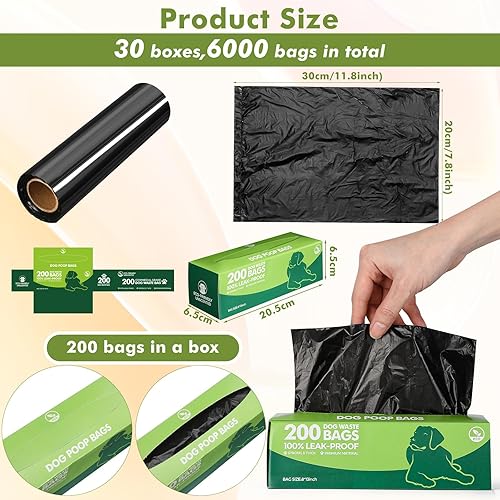 Miniatura 2 de Harloon 6000 bolsas de basura para excrementos de perro, 30 rollos de 12 x 8 pulgadas, extragruesas, fuertes, a prueba de fugas, bolsas desechables