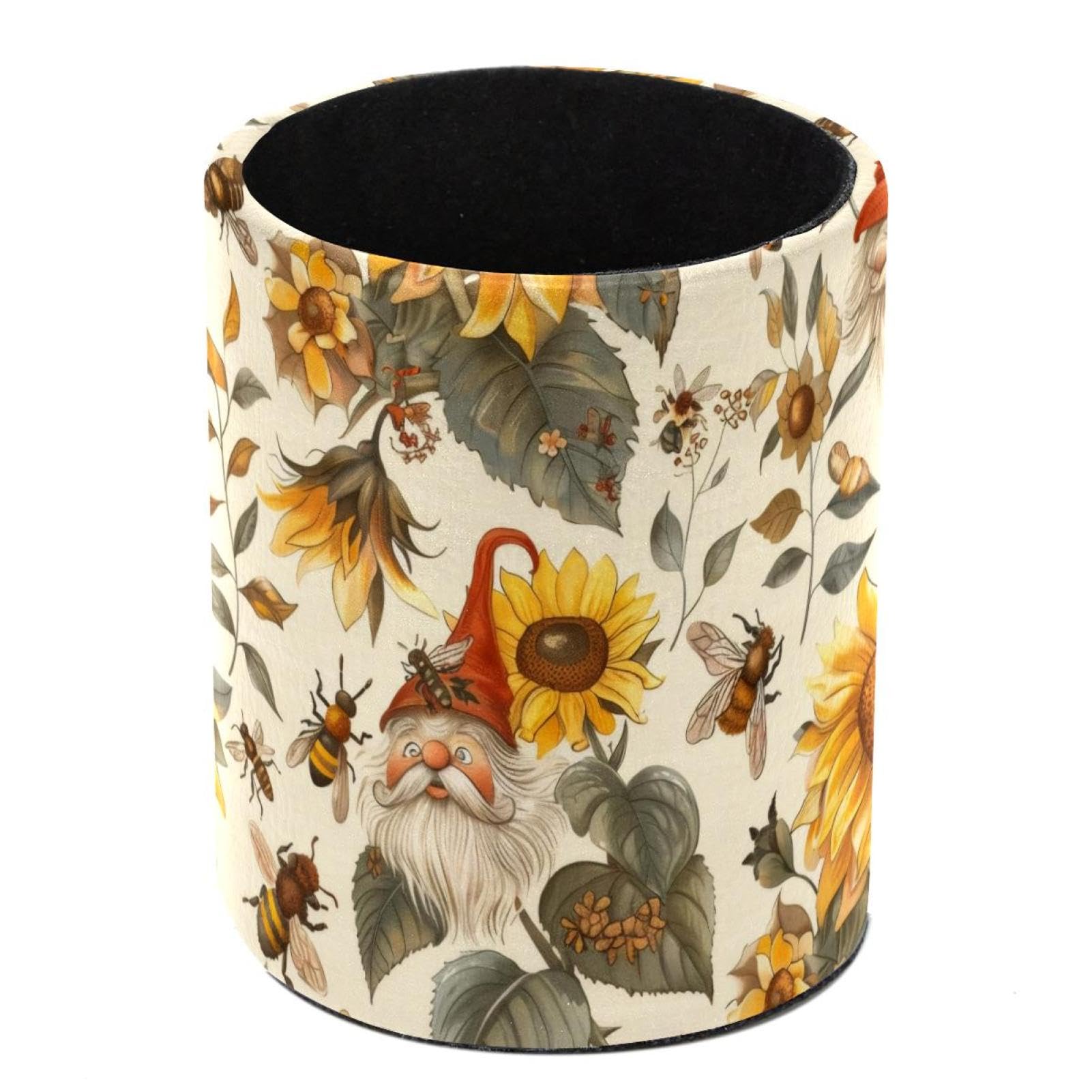 FWJZDSP Pen Holder for Desk, Gnomes Bee Sunflowers Pencil Holder Desk Organizer, Large Capacity Pen Cup Makeup Brush Holders Desktop Office Supplies Storage Organizer