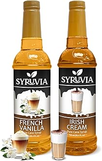Syruvia Coffee Syrup Variety Pack - French Vanilla & Irish Cream- Gluten-Free, Kosher, 25.4 fl oz Bottles - Enhance Your Coffee Experience with Premium Flavoring Syrups