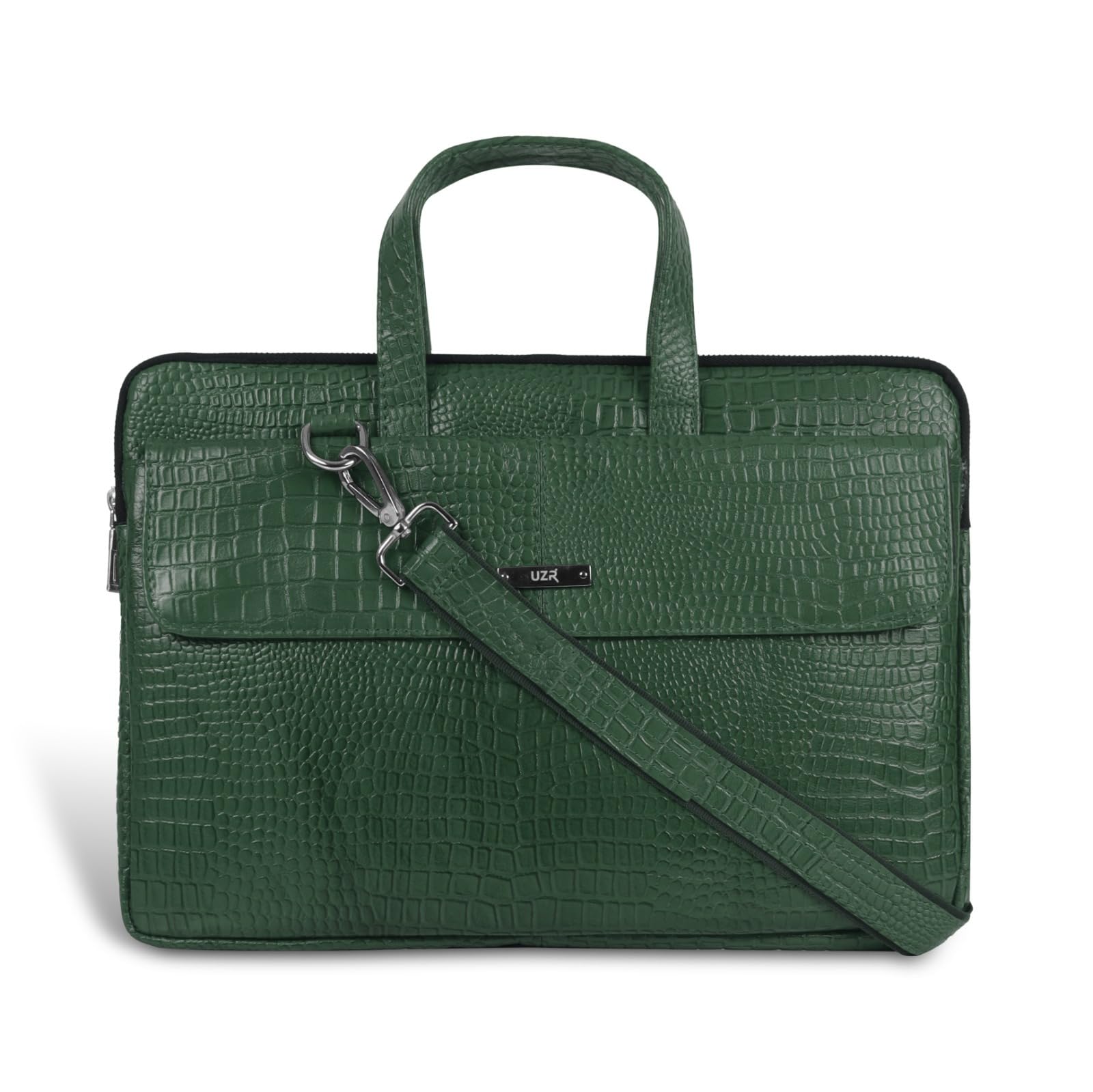 UZR Slim Croco 16 Inch Laptop Messenger Bag, Faux Leather, Green, 12 Litre, for Women & Men-image-6