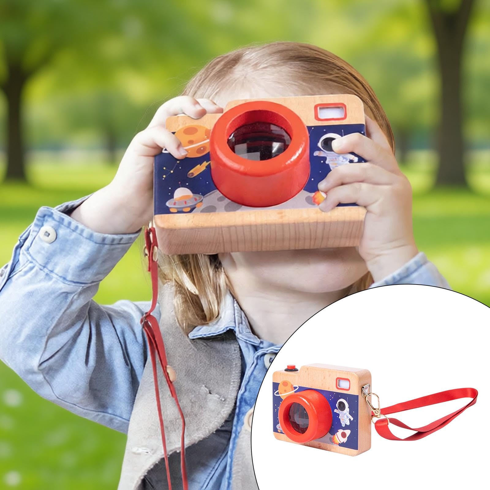 Harilla Mini Appareil Photo En Bois avec Bandoulière Ajustable et Lentille