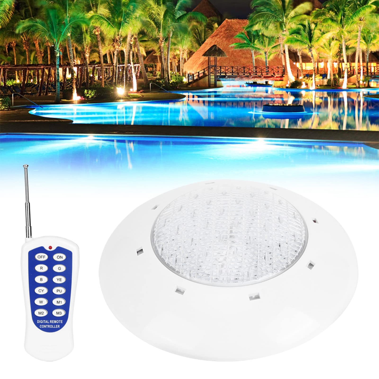 Yosoo Health Gear 360 LED-Schwimmbad-Wandleuchte, PC ABS RGB-Poolleuchte 35 W 3000 Lm mit Fernbedienung, IP68-Unterwasserlampe für Eingelassene Pools, Brunnen, Teiche, Landschaftsdekoration
