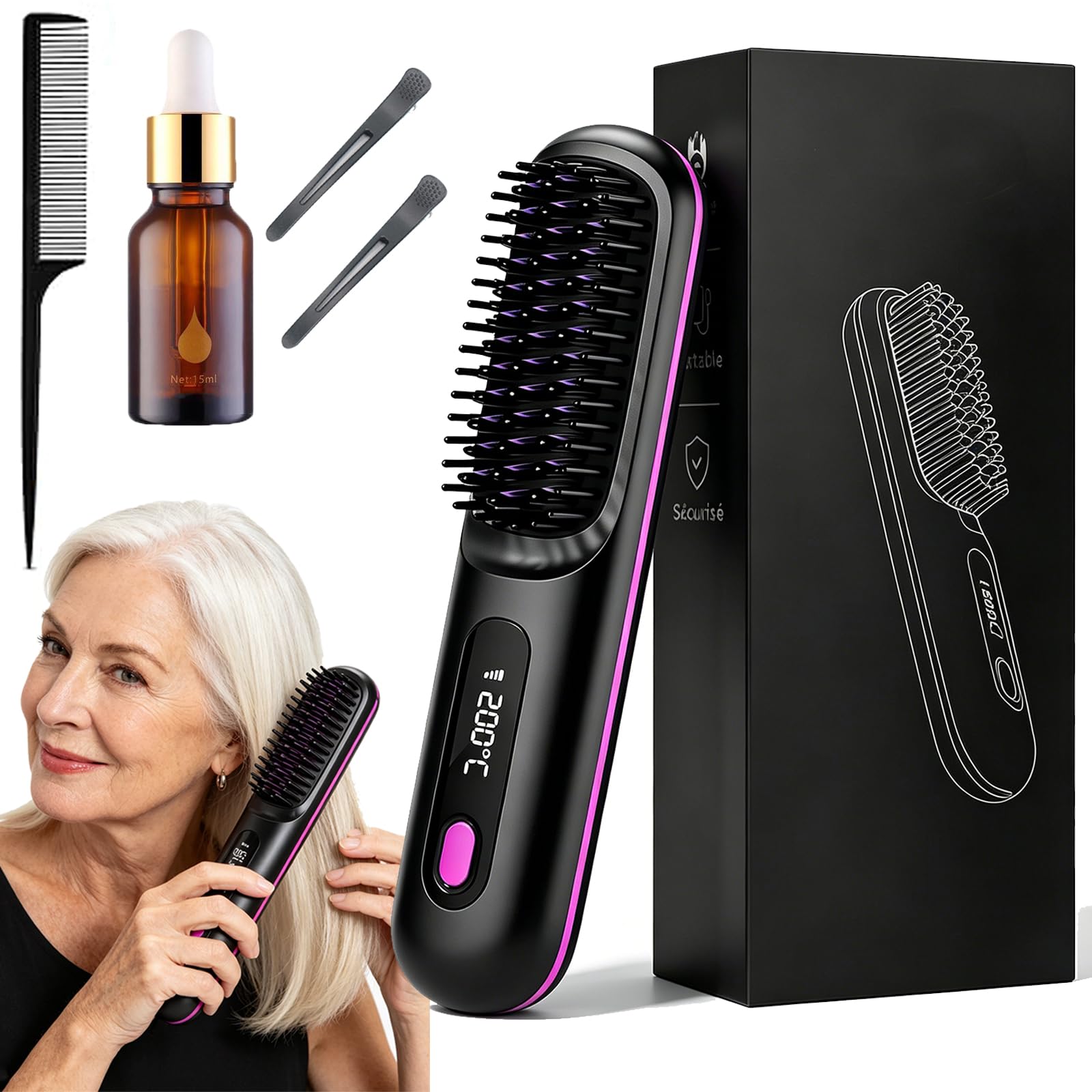 Ciriel - Airbrush Pro Drahtlose Stylingbürste,Zegla Control Pro Stylingbürste,Kabellose Volumenbürste für Kurzes & Feines Haar,Lang Anhaltendes Volumen, Tragbares Design (Schwarz)