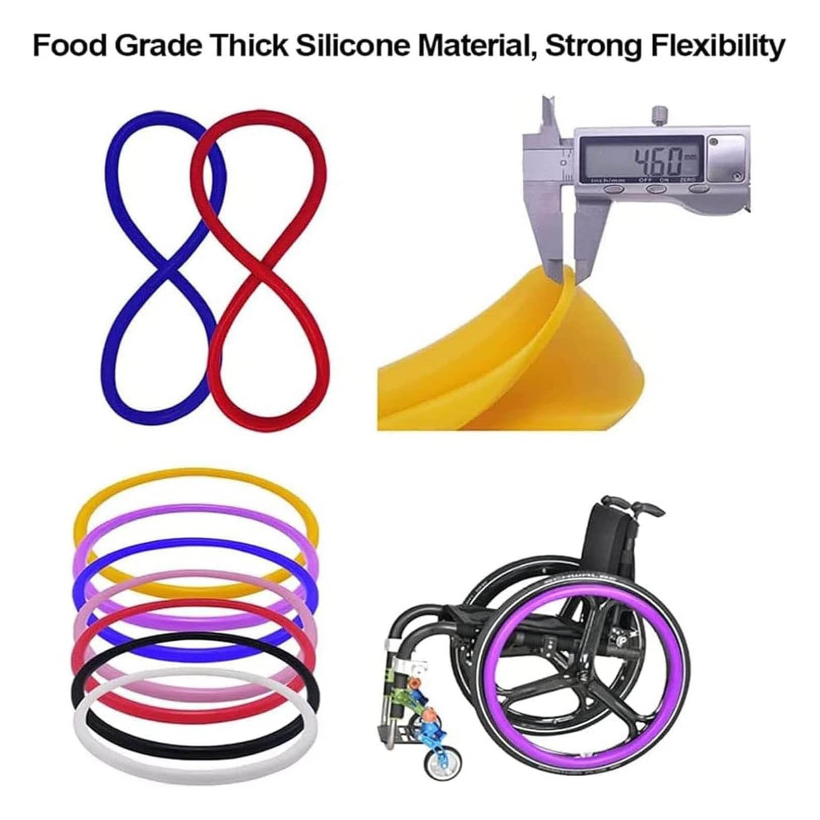 Cubiertas para neumáticos de silla de ruedas, cubiertas de llanta de empuje de silla de ruedas de silicona para adultos de 22 pulgadas, cubierta de empuje manual antideslizante y resistente al desgas