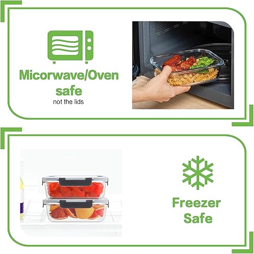 Miniatura 4 de Contenedores grandes de almacenamiento de alimentos con tapas, 12 piezas, recipientes de vidrio para preparación de comidas, cajas Bento de vidrio