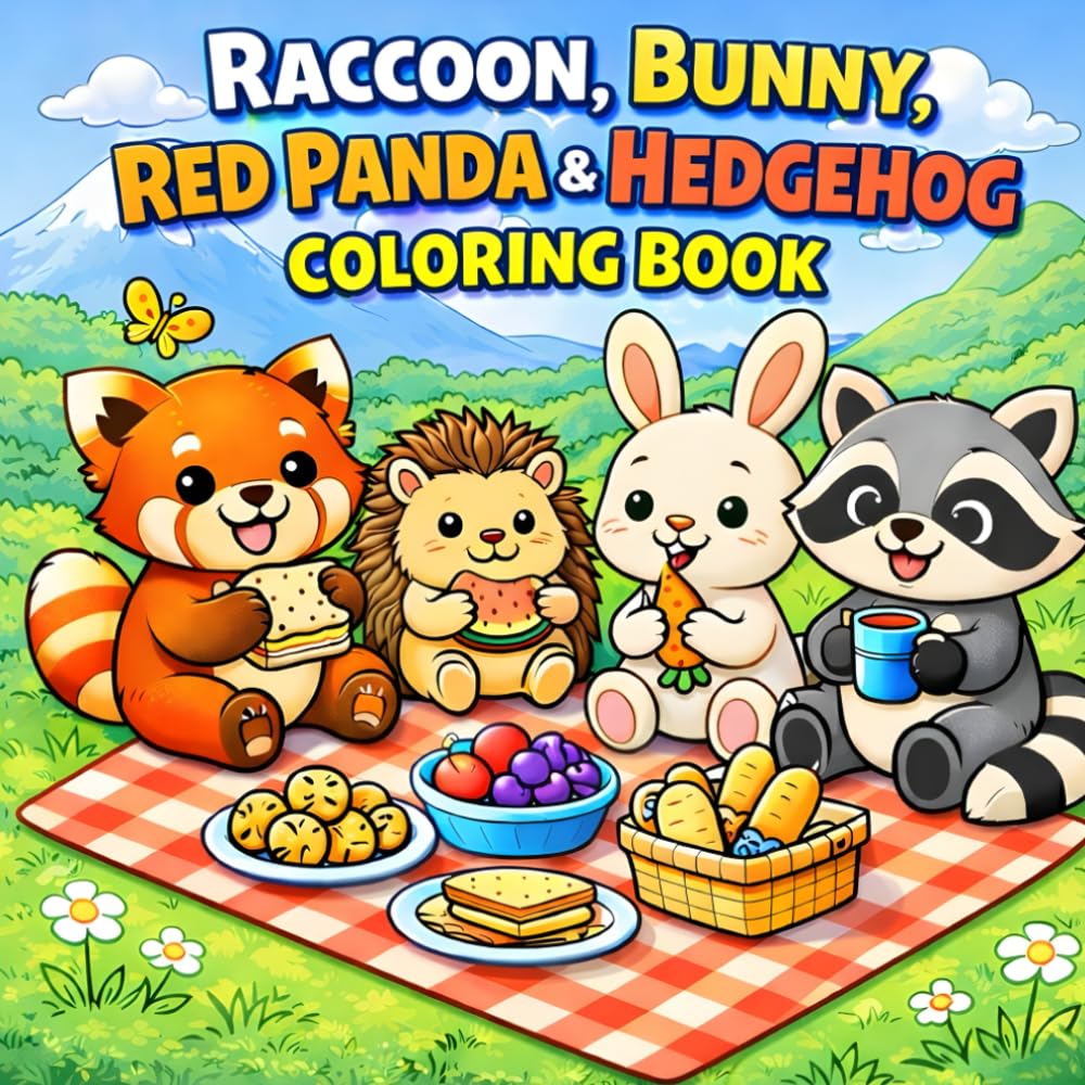 Raccoon, Bunny, Red Panda & Hedgehog Coloring Book: Forest Friends Adventures for Animal Lovers