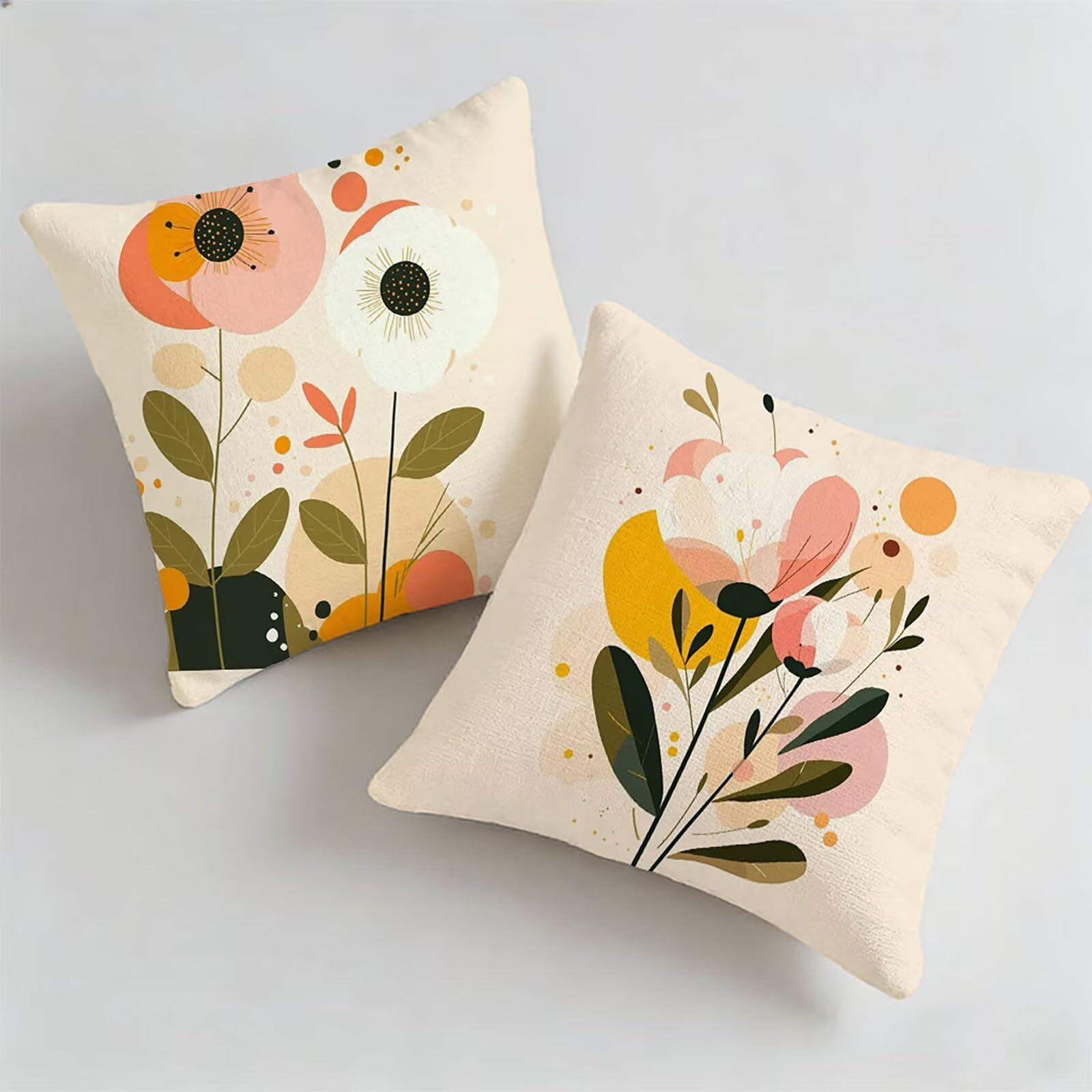 Generisch Outdoor Kissen Wetterfest 65x65cm Beige Dekokissen Kissenbezüge Botanischer Kissenhülle Sommer Sofakissen für Wohnzimmer Schlafzimmer Garten Dekorative 2er Set. P-3945