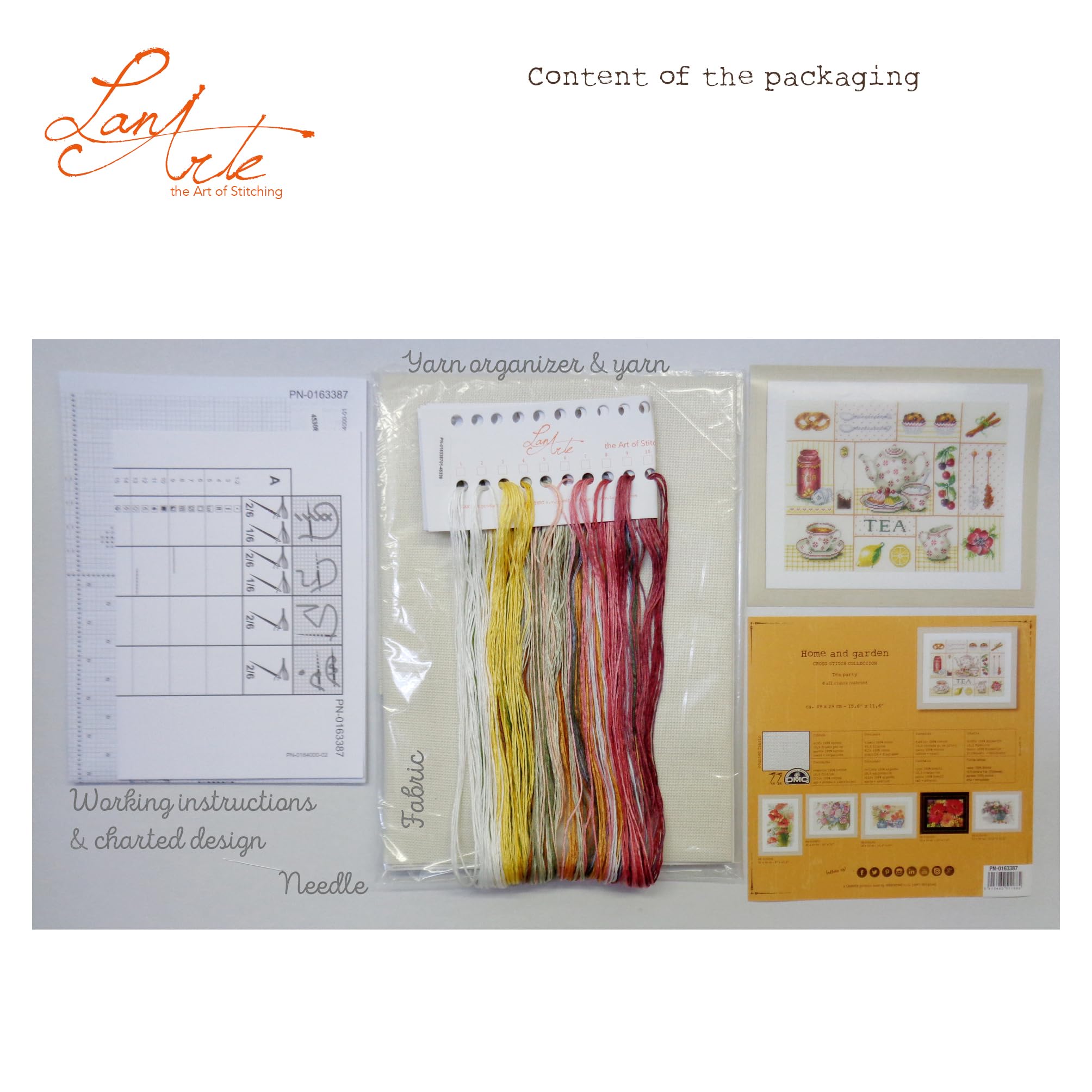 Lanarte Kreuzstich Stickpackungen Gezählter Kreuzstichbilder Set TEA PARTY Wanddekoration Handarbeit Set für Erwachsene 39 x 29 cm DIY Deko Bastelset Handwerker Kreative Geschenkset