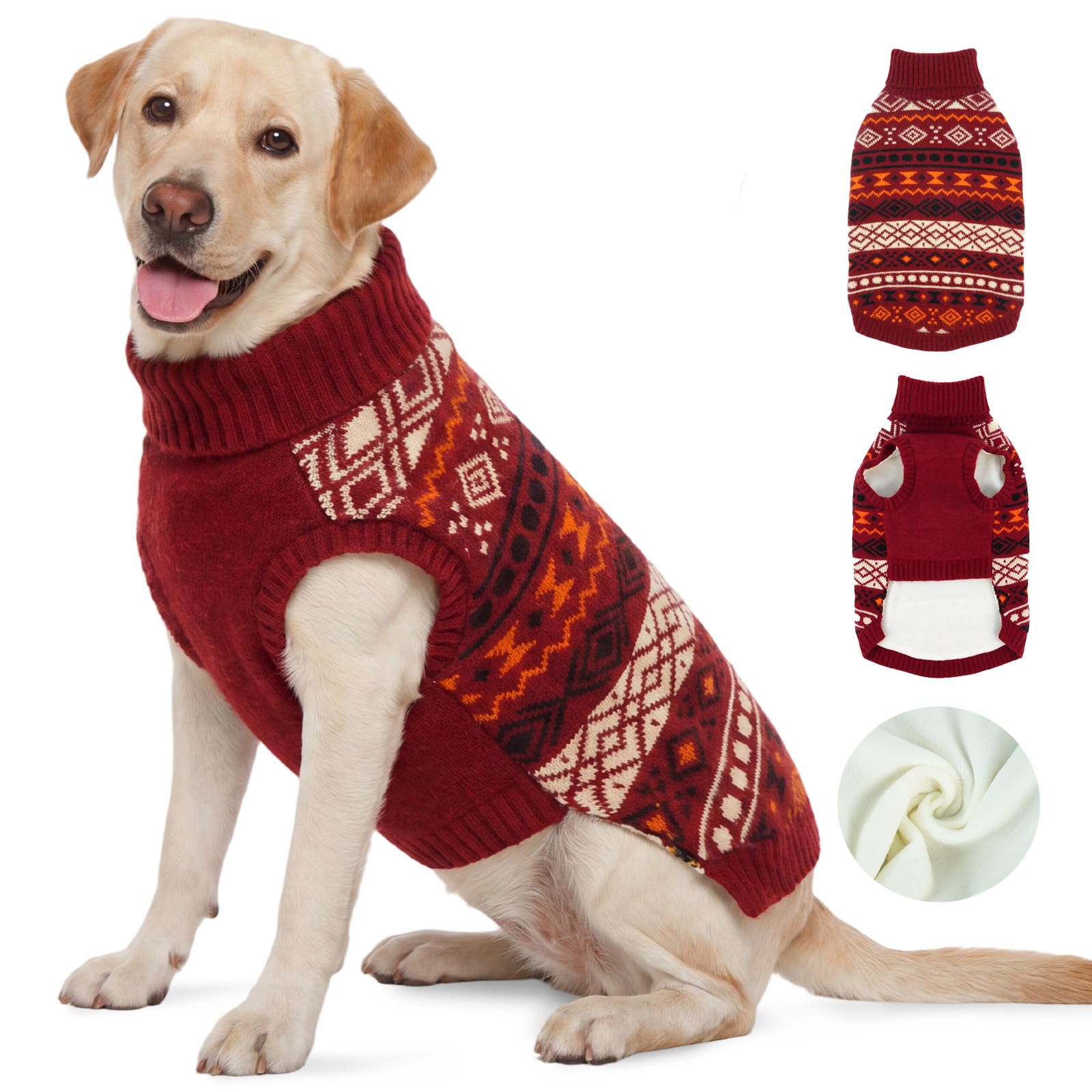 OUOBOB Large Dog Sleeveless Turtleneck Knit Jumper Red 2XL