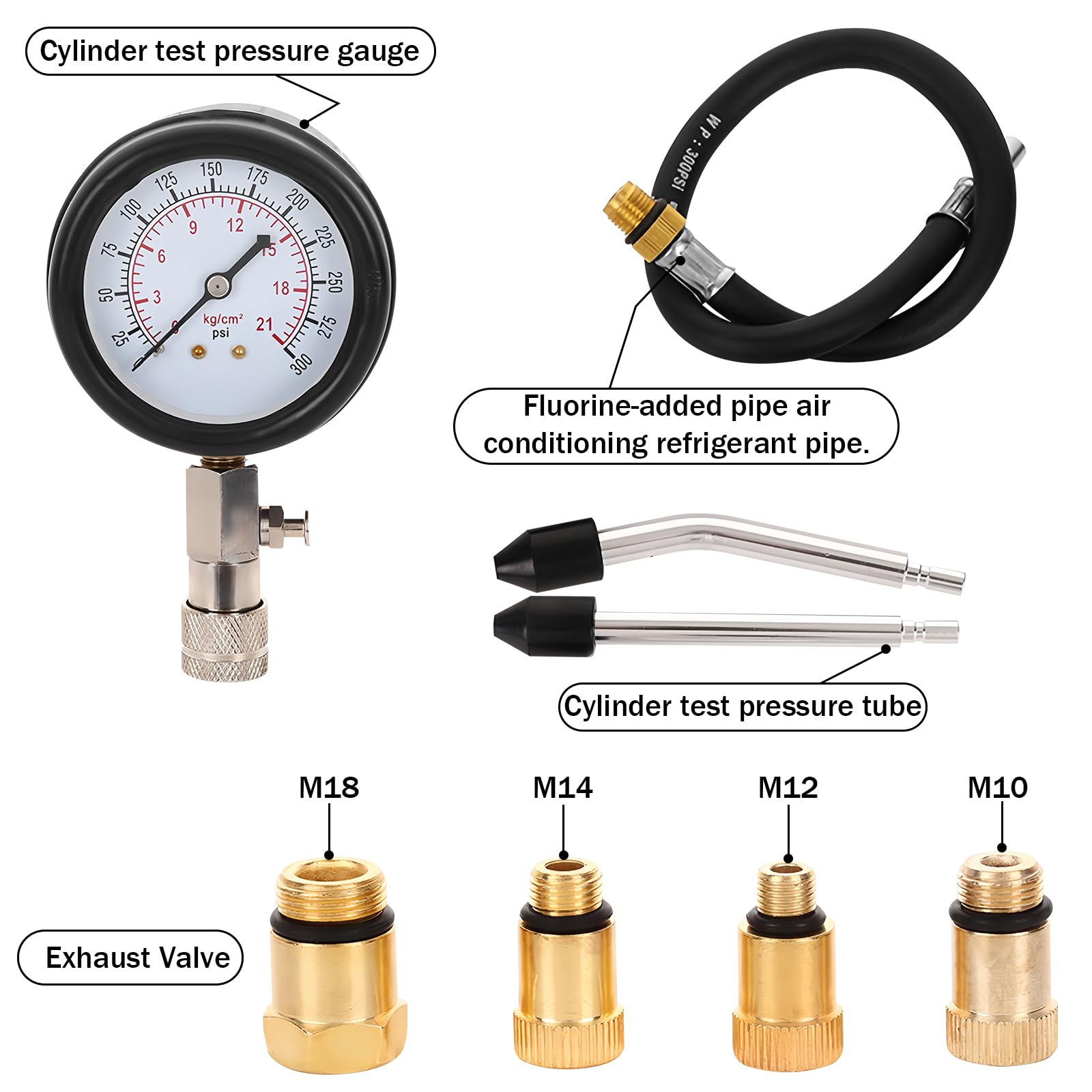 Tester di compressione, tester di compressione standard, tester di compressione per benzina, kit tester di compressione, per controllare e misurare la compressione del motore auto M10 M12 M14 M18